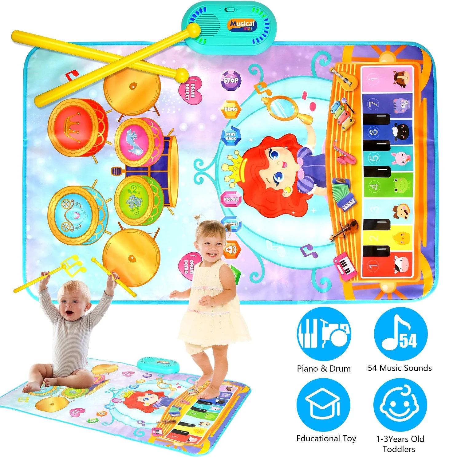Baby Musical Mat With 55 Music Sounds Toddler Toys Floor Piano Keyboard Mat Drum Mat Carpet Educational Musical Learning Toy Infant Music Toy for 1 2 - Image 5