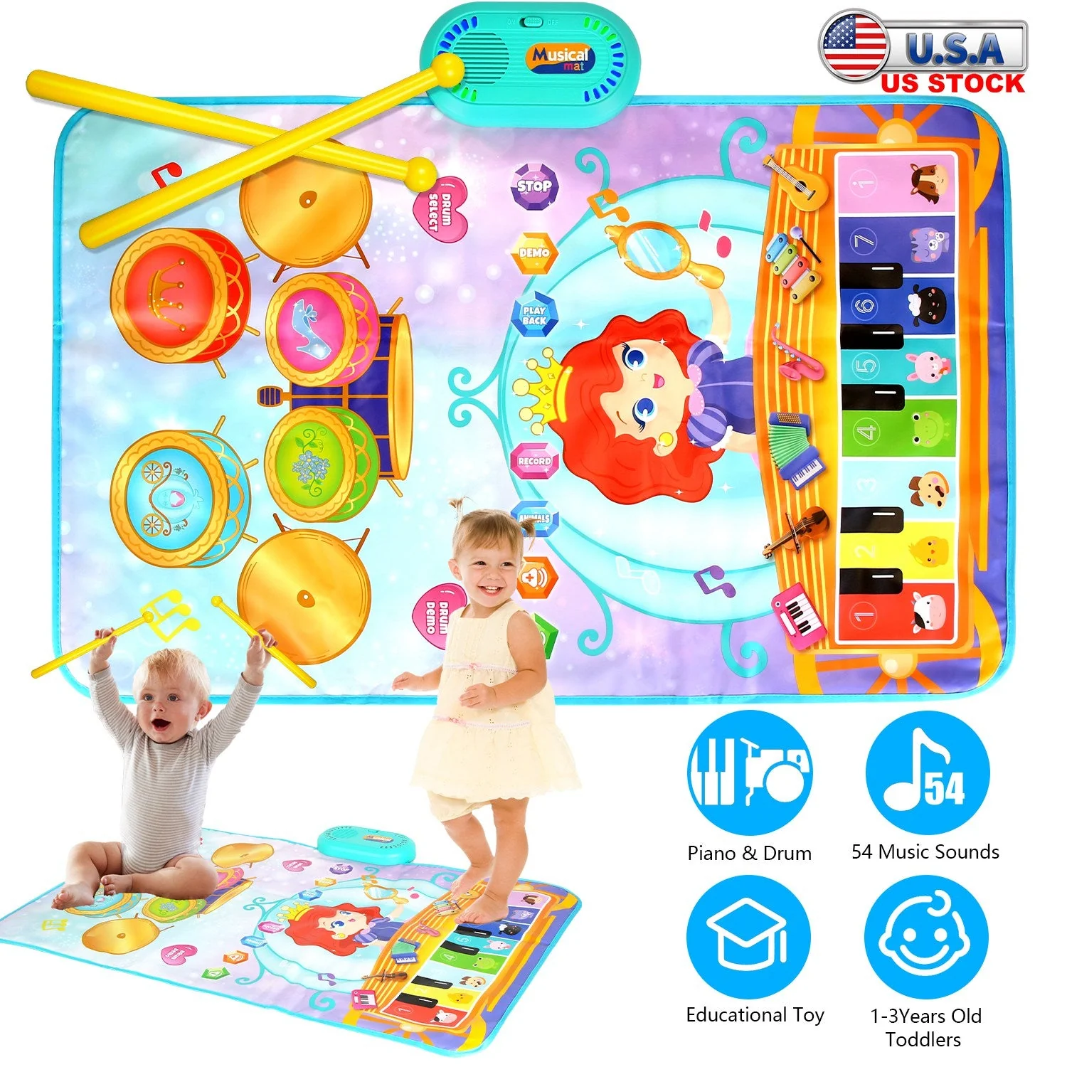 Baby Musical Mat With 55 Music Sounds Toddler Toys Floor Piano Keyboard Mat Drum Mat Carpet Educational Musical Learning Toy Infant Music Toy for 1 2 - Image 6