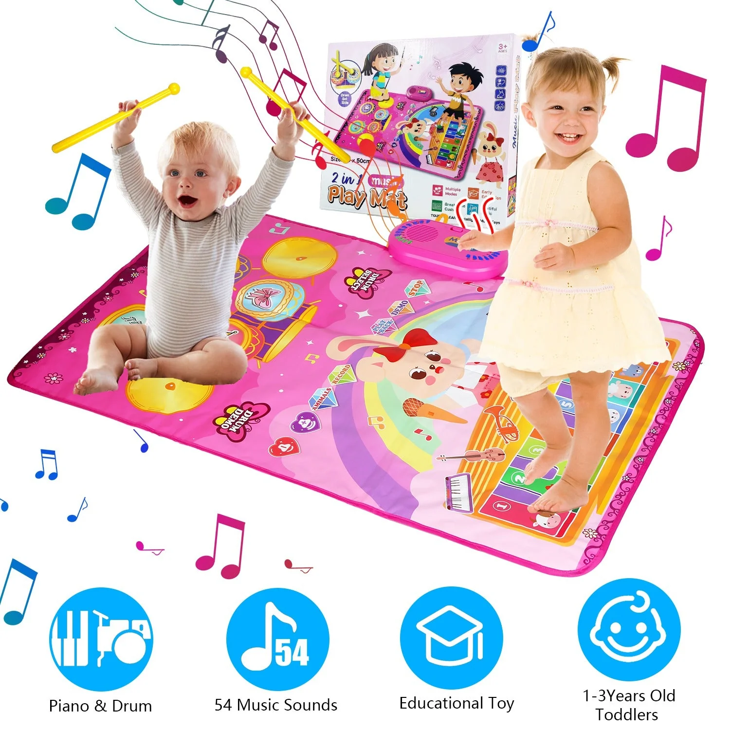Baby Musical Mat With 55 Music Sounds Toddler Toys Floor Piano Keyboard Mat Drum Mat Carpet Educational Musical Learning Toy Infant Music Toy for 1 2 - Image 3