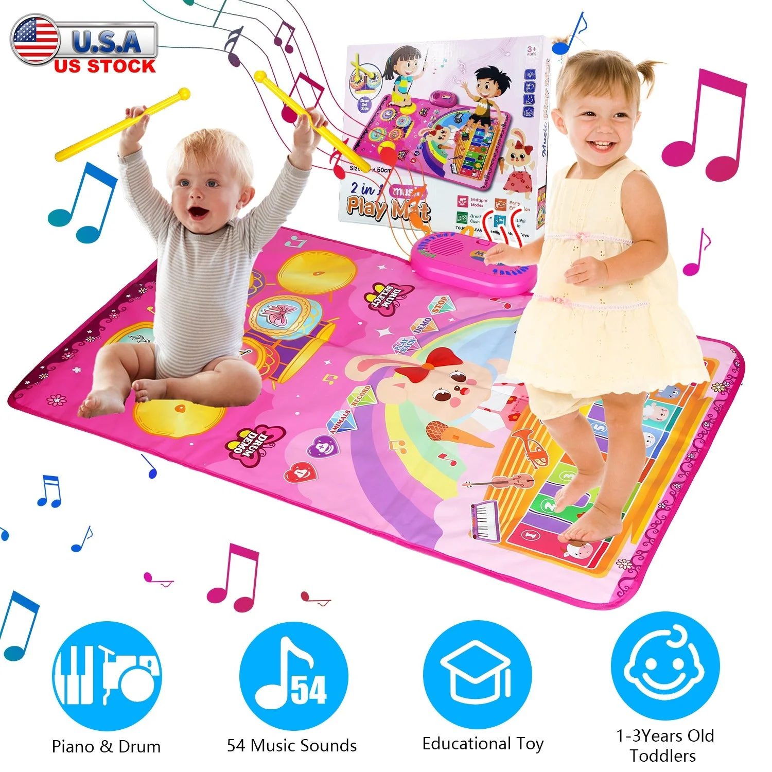 Baby Musical Mat With 55 Music Sounds Toddler Toys Floor Piano Keyboard Mat Drum Mat Carpet Educational Musical Learning Toy Infant Music Toy for 1 2 - Image 4