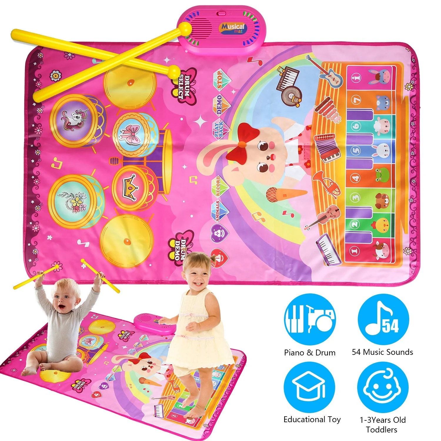 Baby Musical Mat With 55 Music Sounds Toddler Toys Floor Piano Keyboard Mat Drum Mat Carpet Educational Musical Learning Toy Infant Music Toy for 1 2 - Image 5
