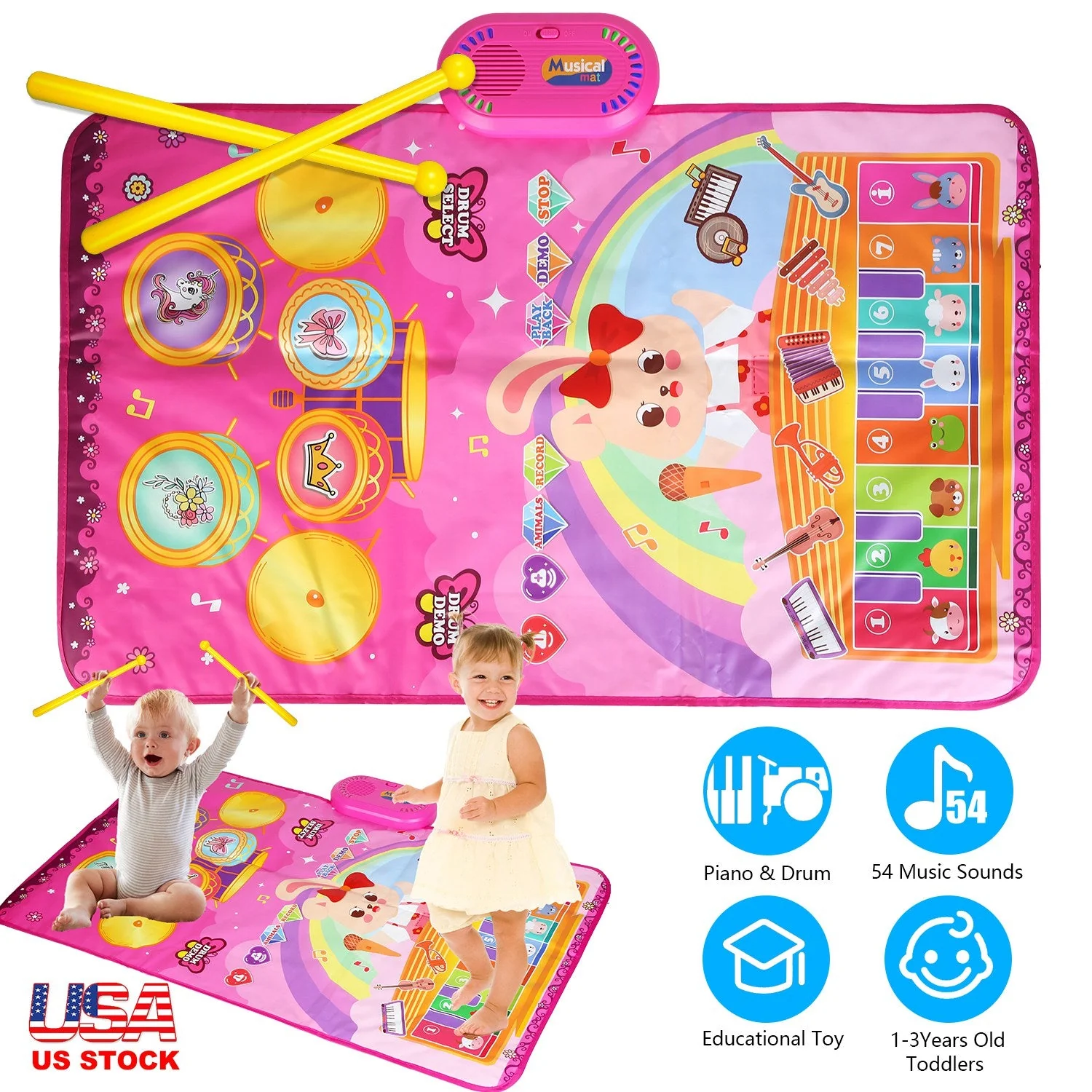 Baby Musical Mat With 55 Music Sounds Toddler Toys Floor Piano Keyboard Mat Drum Mat Carpet Educational Musical Learning Toy Infant Music Toy for 1 2 - Image 6