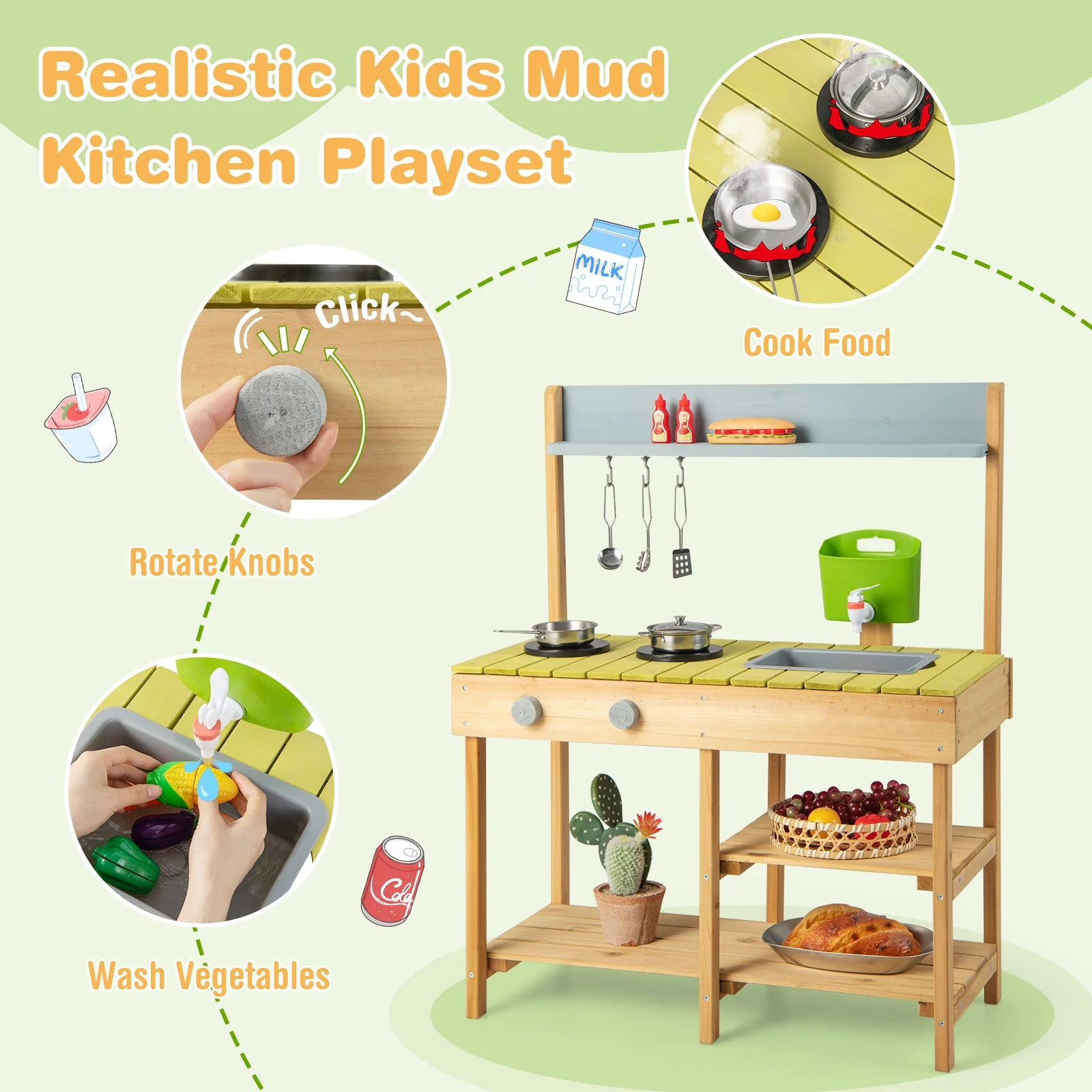 Backyard Pretend Play Toy Kitchen with Stove Top - Image 6