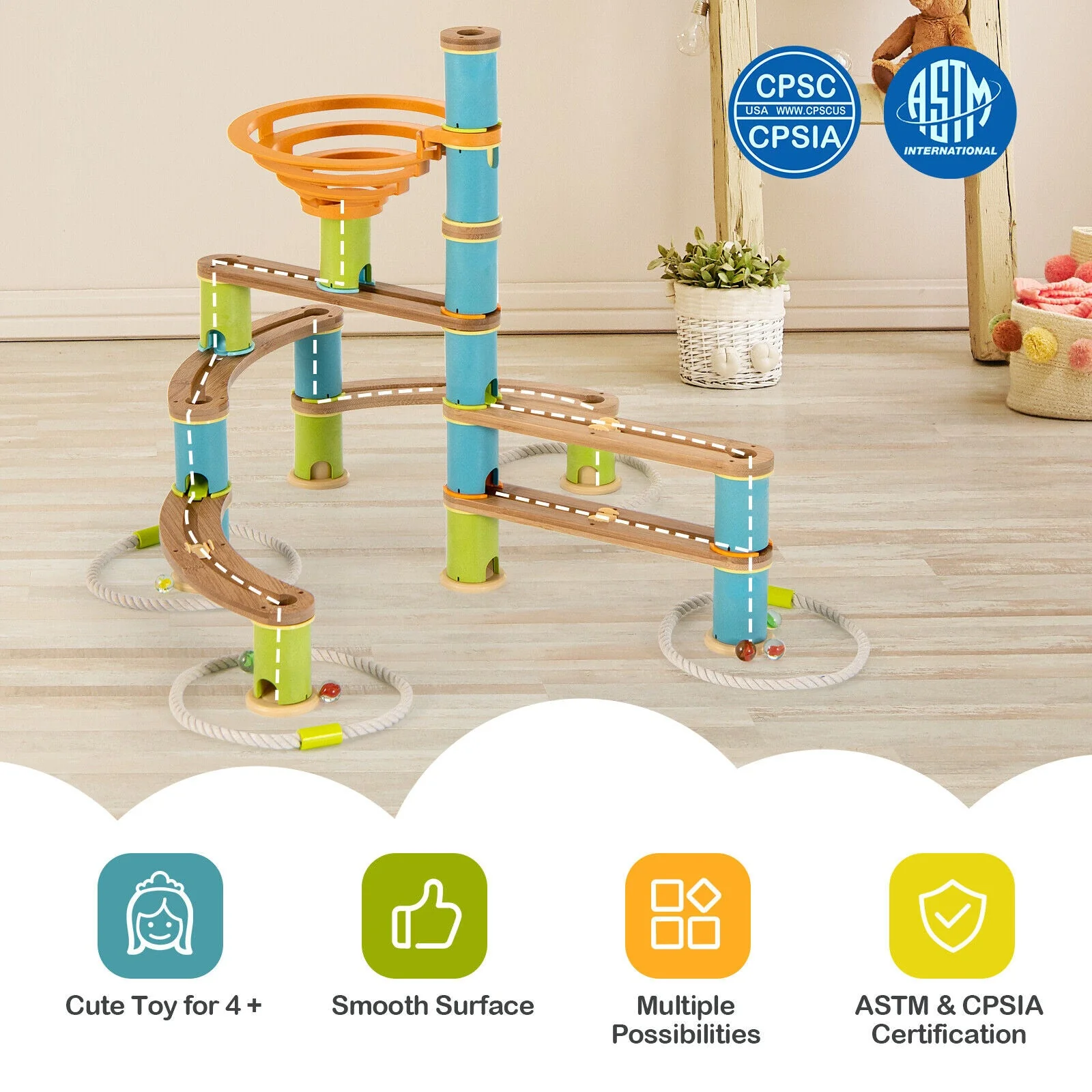 Bamboo Build Run Toy with Marbles for Kids Over 4 - Image 3