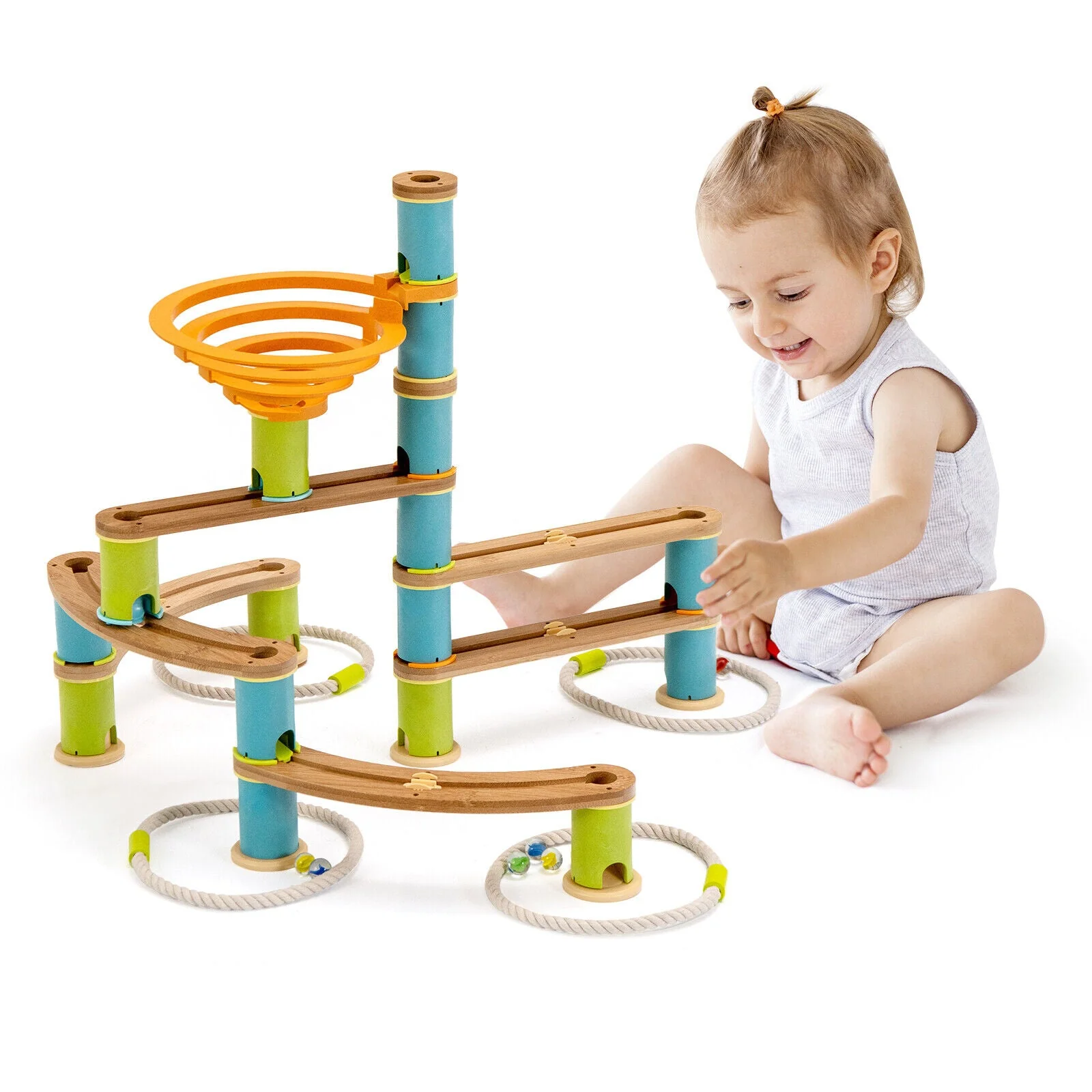 Bamboo Build Run Toy with Marbles for Kids Over 4 - Image 4