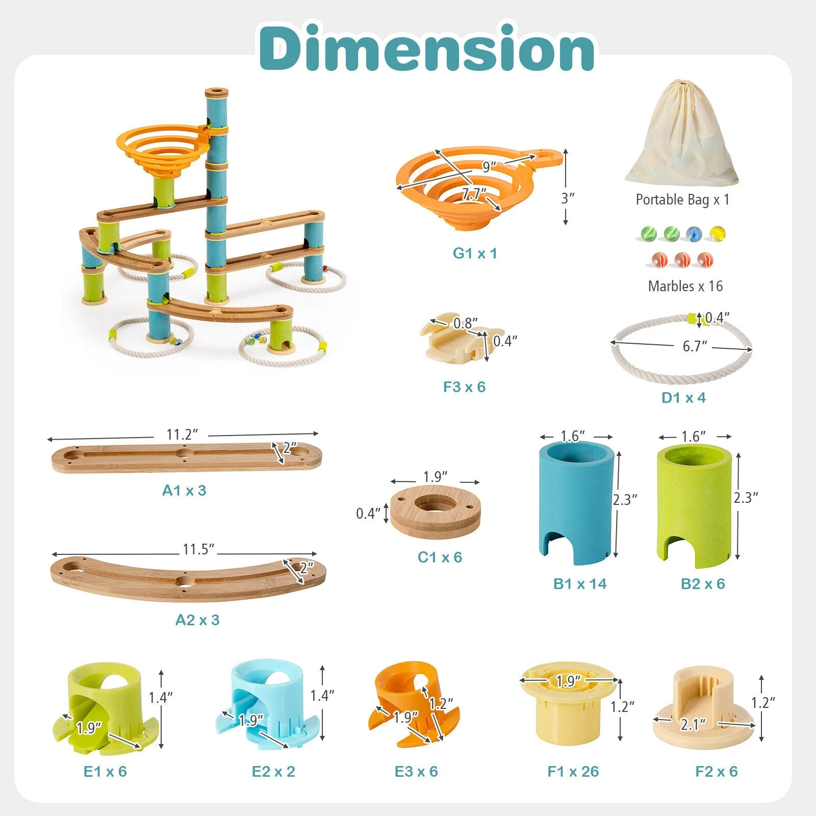 Bamboo Build Run Toy with Marbles for Kids Over 4 - Image 5