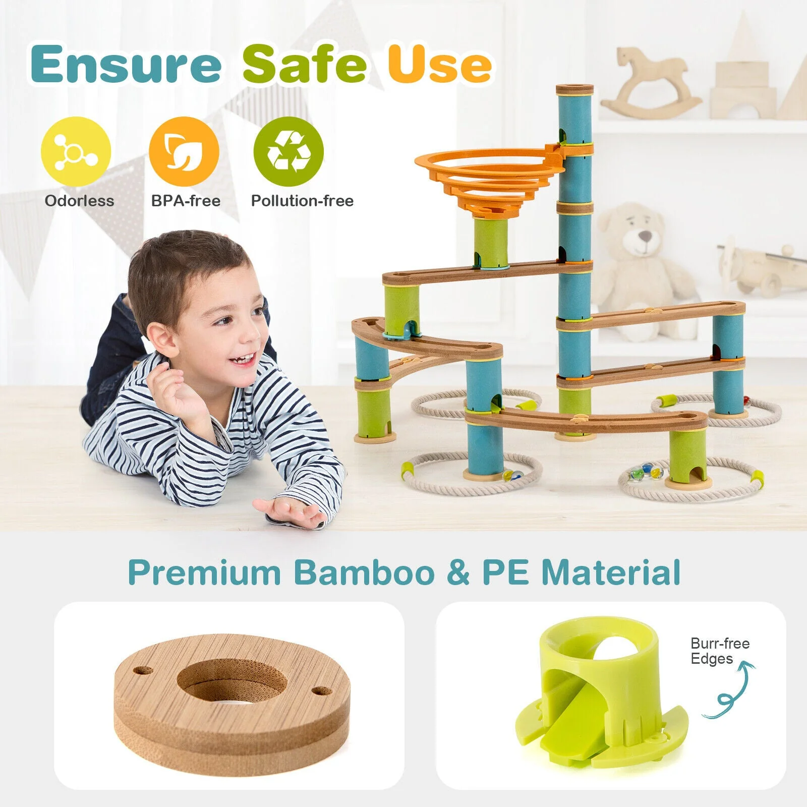 Bamboo Build Run Toy with Marbles for Kids Over 4 - Image 6