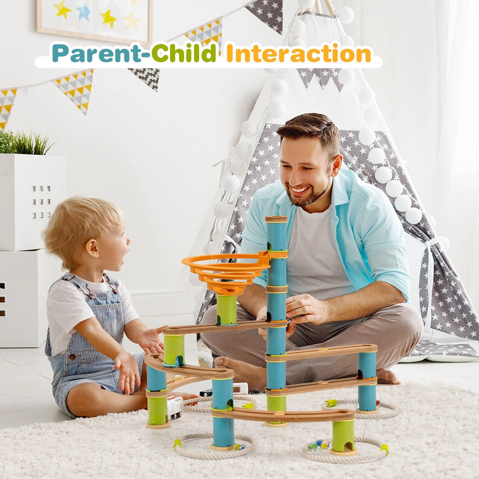 Bamboo Build Run Toy with Marbles for Kids Over 4 - Image 7