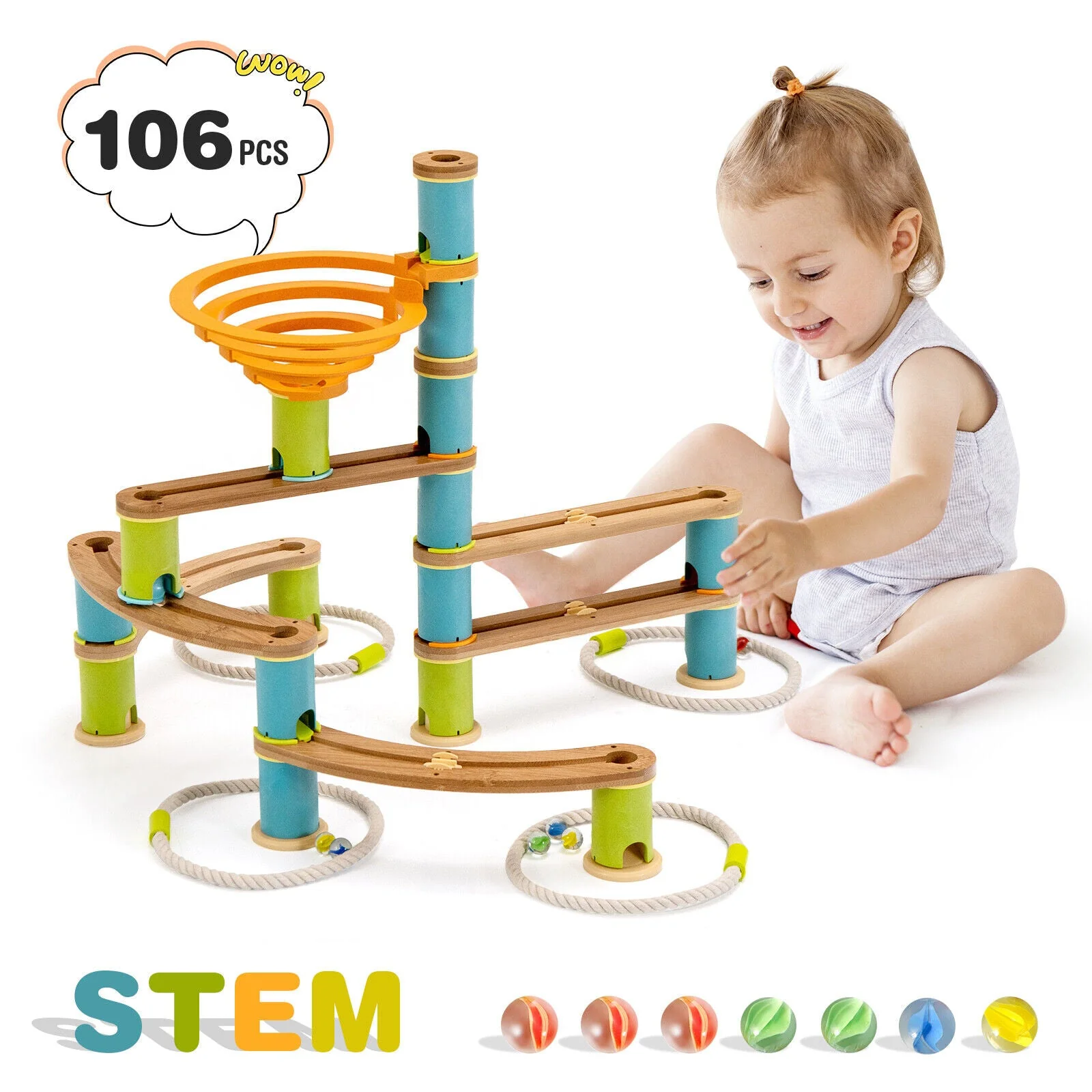 Bamboo Build Run Toy with Marbles for Kids Over 4 - Image 8