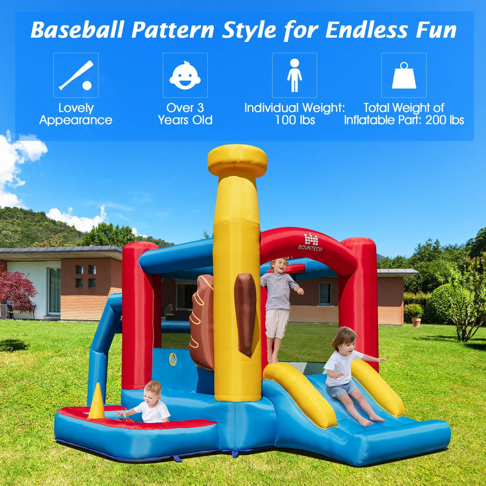 Baseball Themed Inflatable Bounce House with Ball Pit and Ocean Balls with 735W Blower - Image 3
