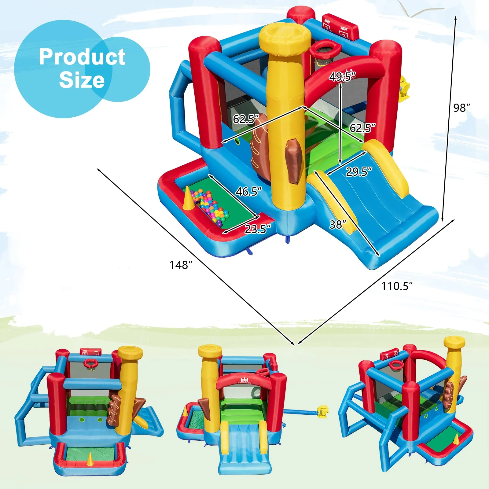 Baseball Themed Inflatable Bounce House with Ball Pit and Ocean Balls with 735W Blower - Image 4