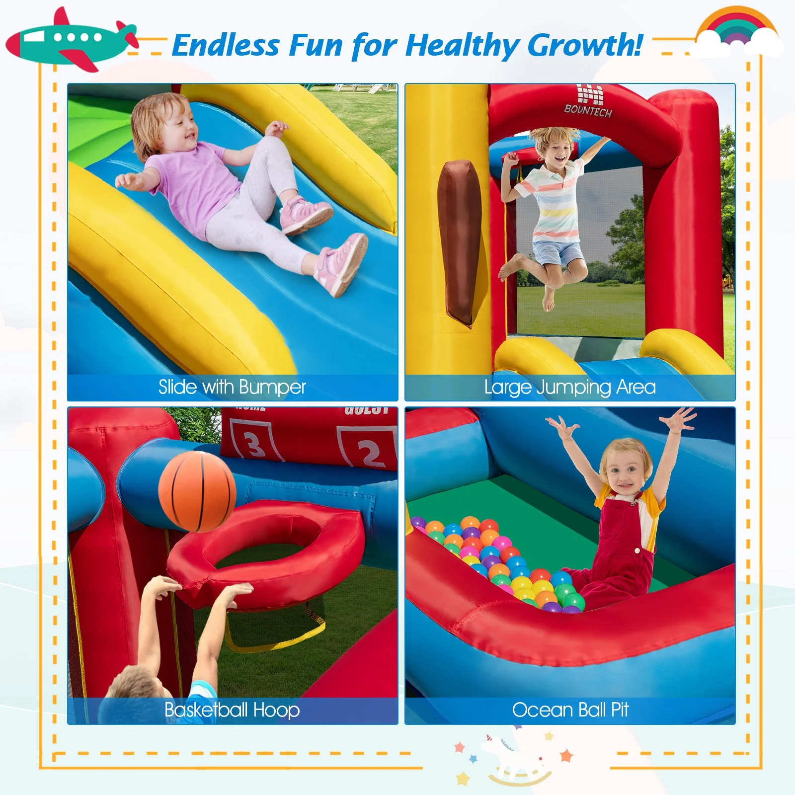 Baseball Themed Inflatable Bounce House with Ball Pit and Ocean Balls with 735W Blower - Image 7