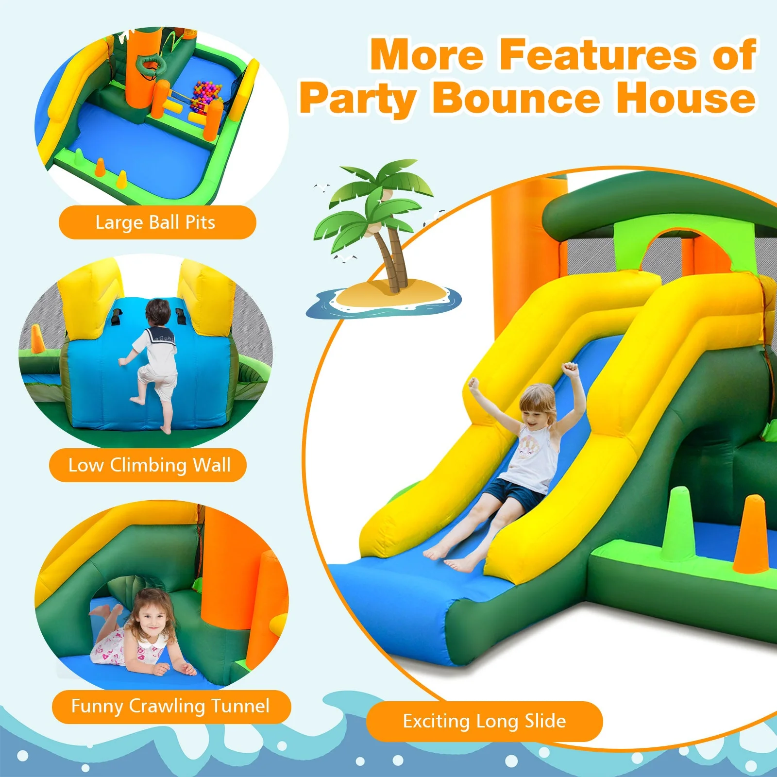 Big Inflatable Bounce House with Slide and Ball Pits for Indoor and Outdoor with 735W Blower - Image 6