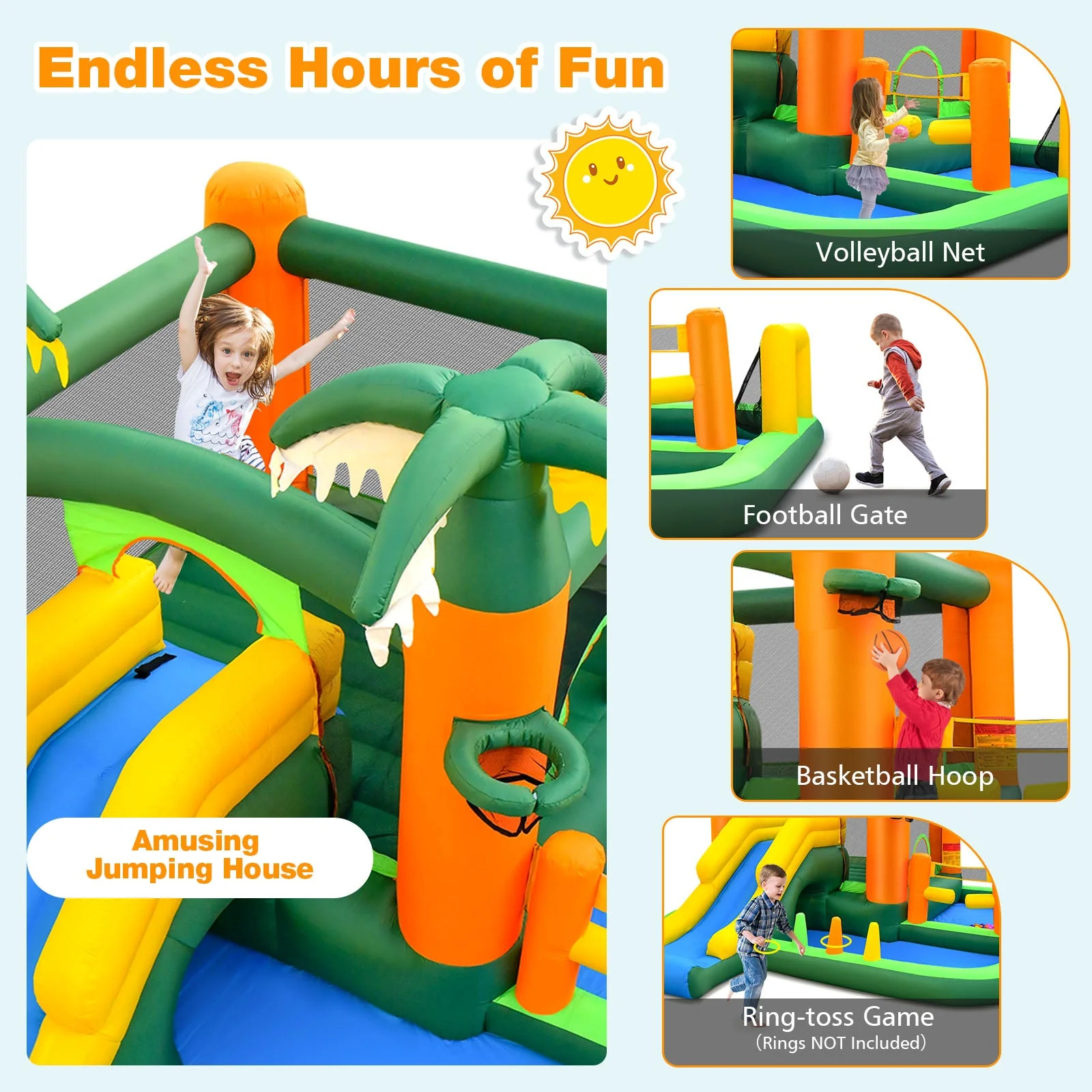 Big Inflatable Bounce House with Slide and Ball Pits for Indoor and Outdoor with 735W Blower - Image 7