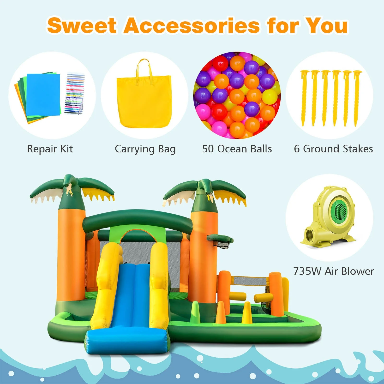 Big Inflatable Bounce House with Slide and Ball Pits for Indoor and Outdoor with 735W Blower - Image 8