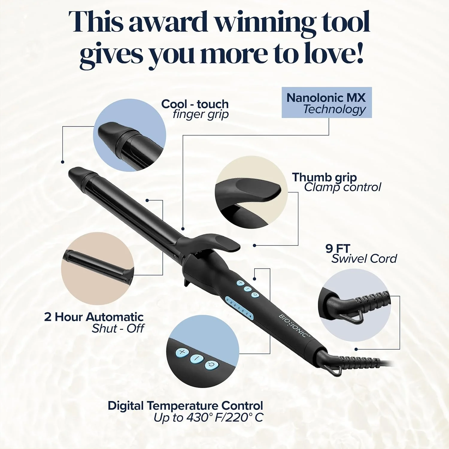 Bio Ionic Long Barrel Styler, Curling Iron with Moisture Heat Technology & NanoIonic MX, Versatile Curling Wand with Adjustable Heat Settings, Hair Curler with Extended Barrel - Image 12