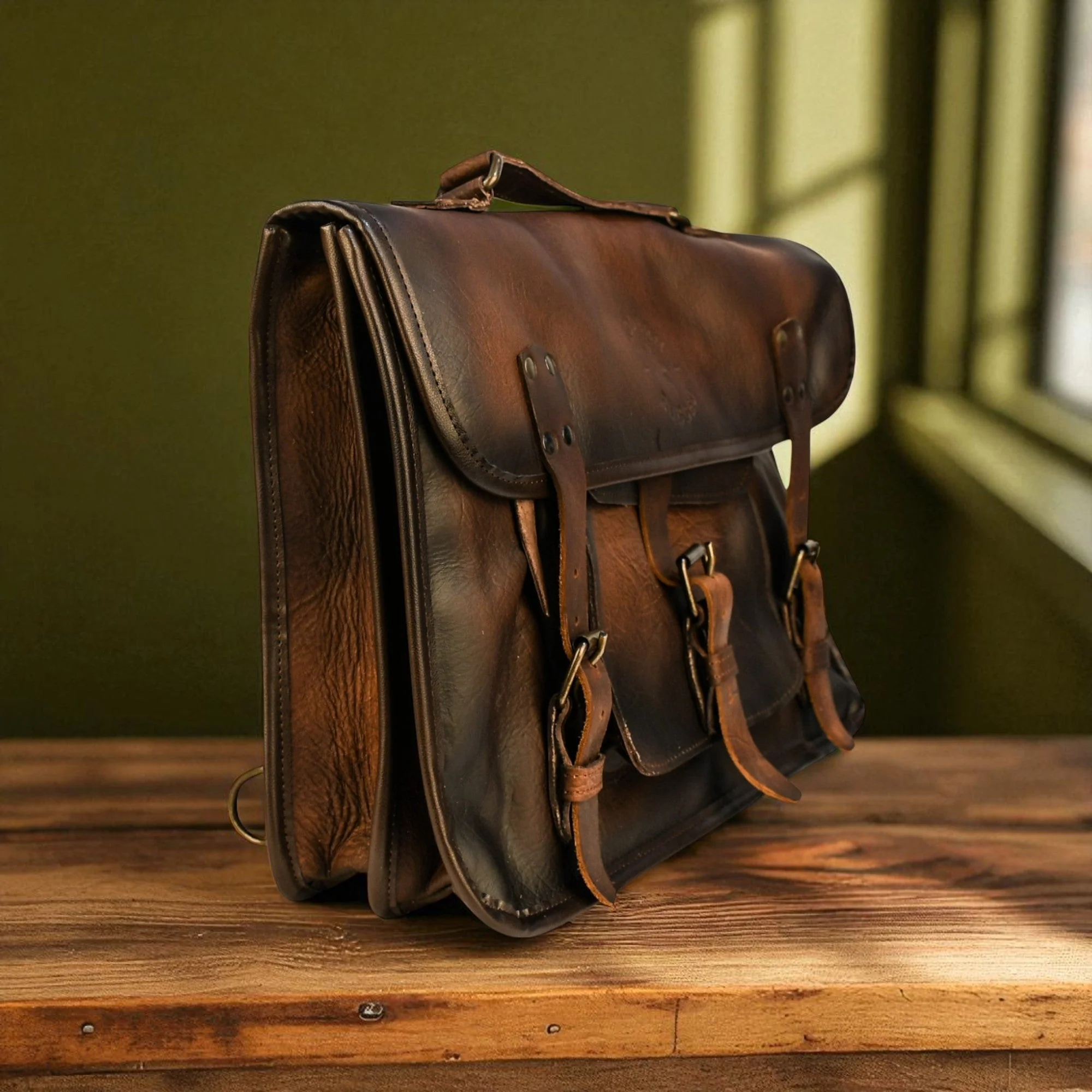 Bovine Leather Briefcase - Brown - Image 4