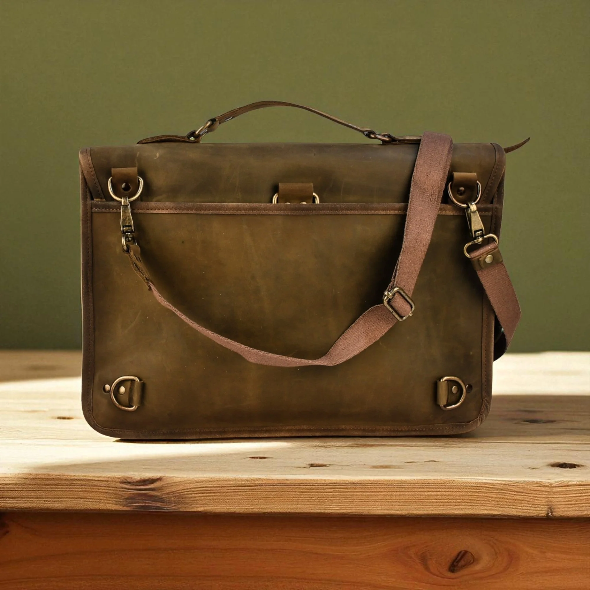 Bovine Leather Briefcase - Olive - Image 3