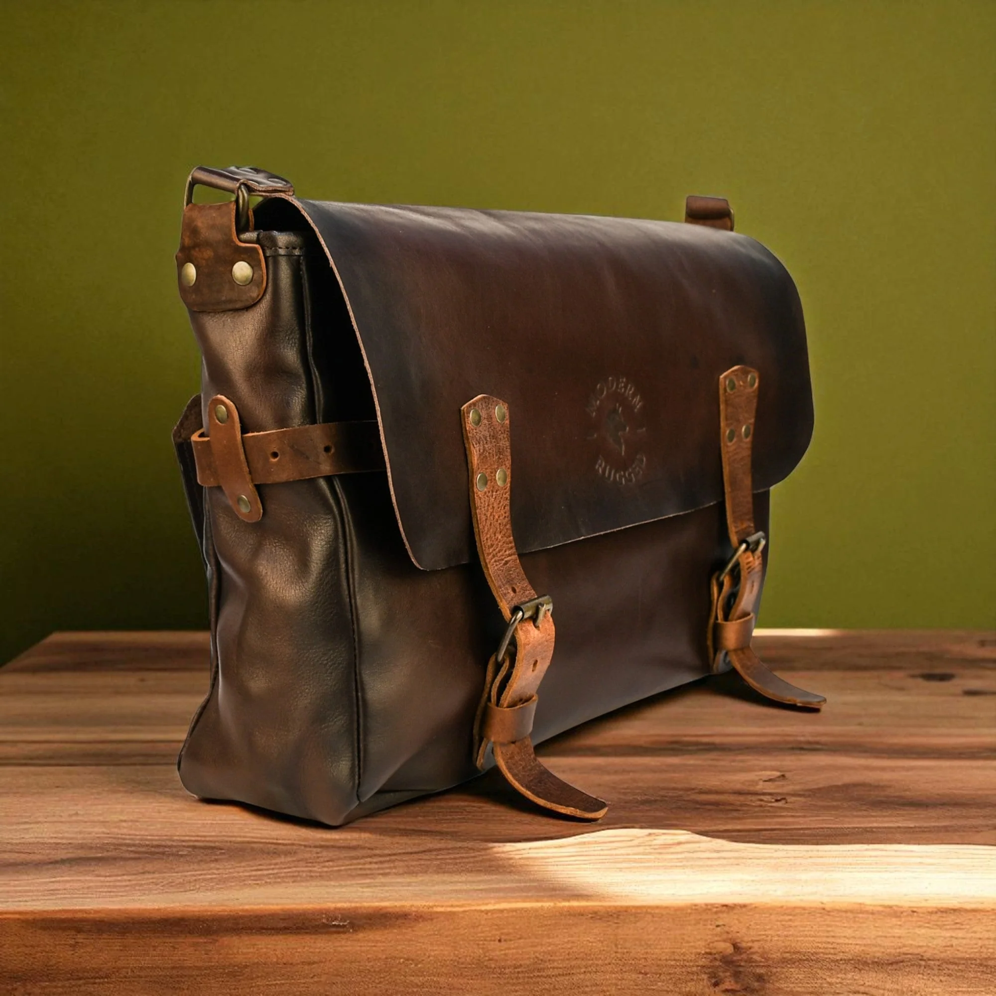 Bovine Leather Buckled Messenger Bag - Brown - Image 2