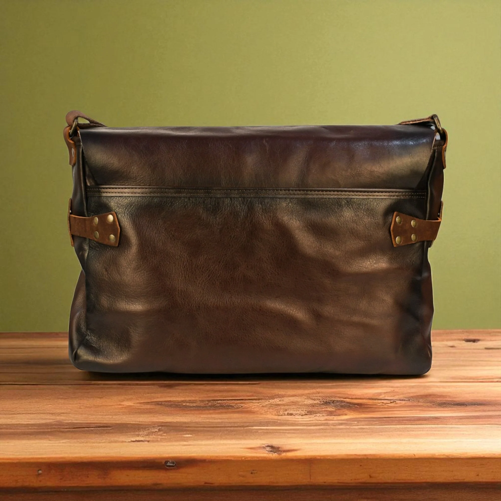 Bovine Leather Buckled Messenger Bag - Brown - Image 5