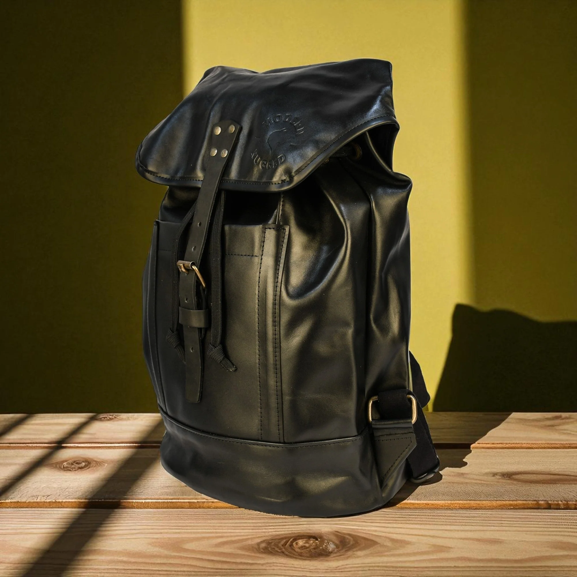 Bovine Leather Single Strap Backpack - Black - Image 2