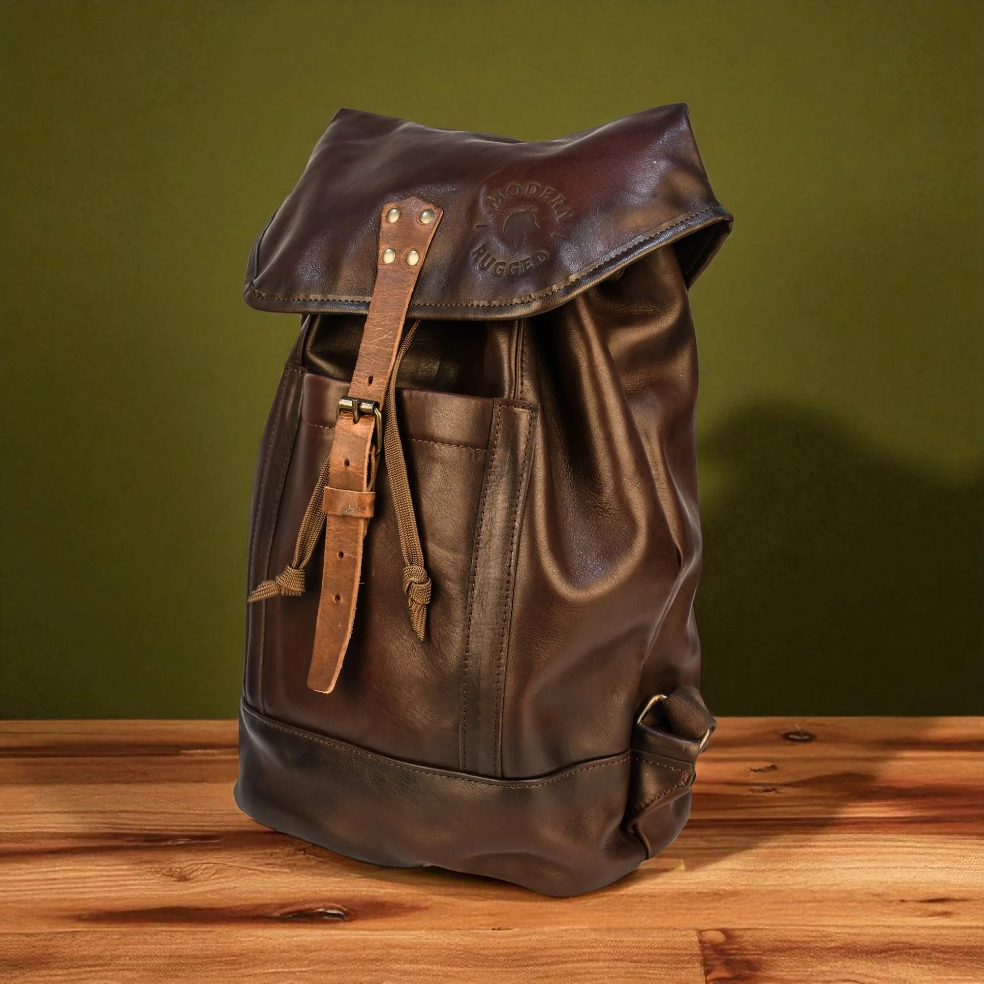 Bovine Leather Single Strap Backpack - Brown - Image 2