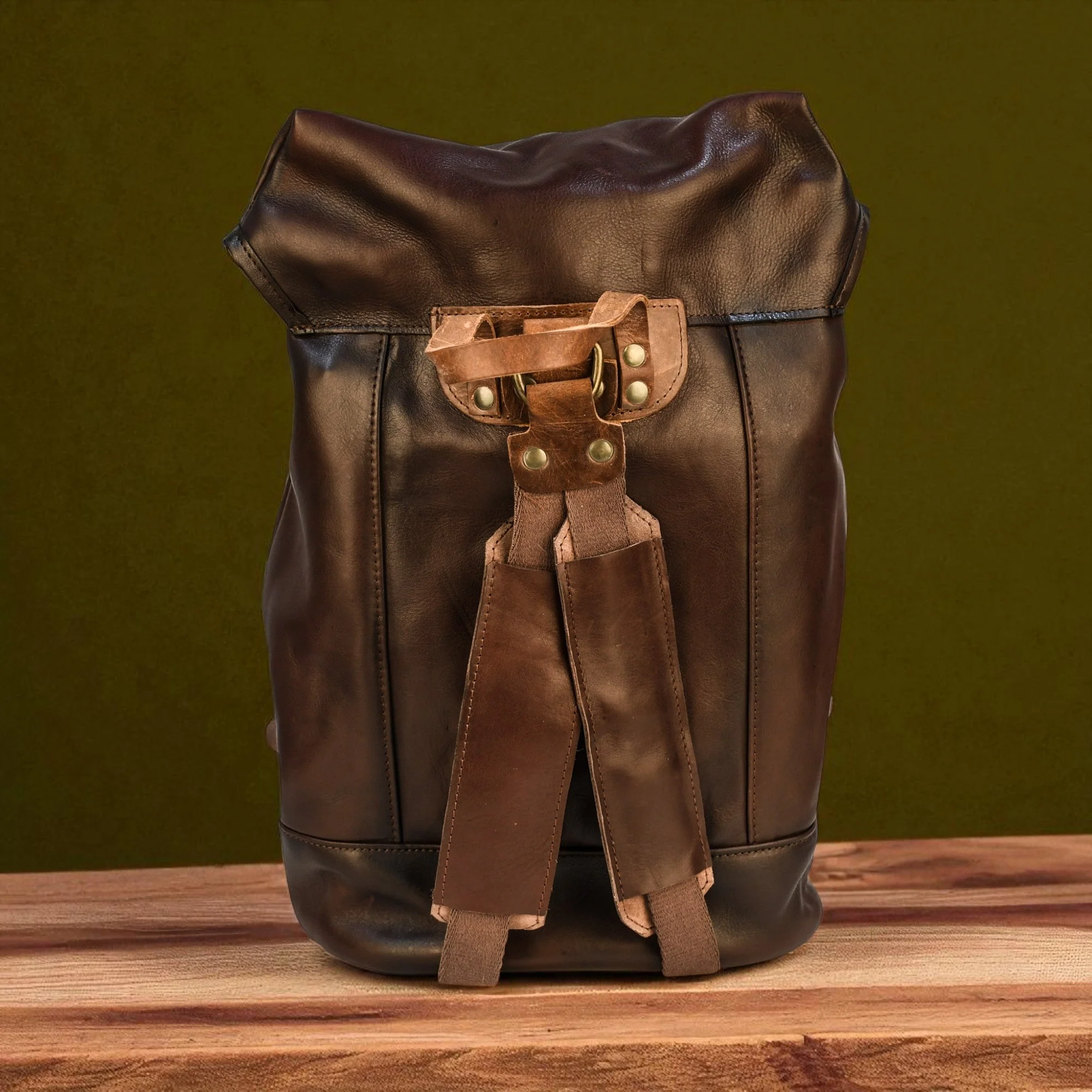 Bovine Leather Single Strap Backpack - Brown - Image 3
