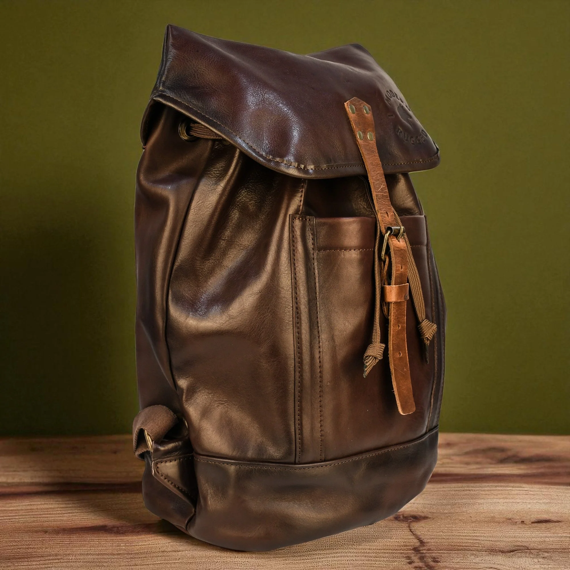Bovine Leather Single Strap Backpack - Brown - Image 4