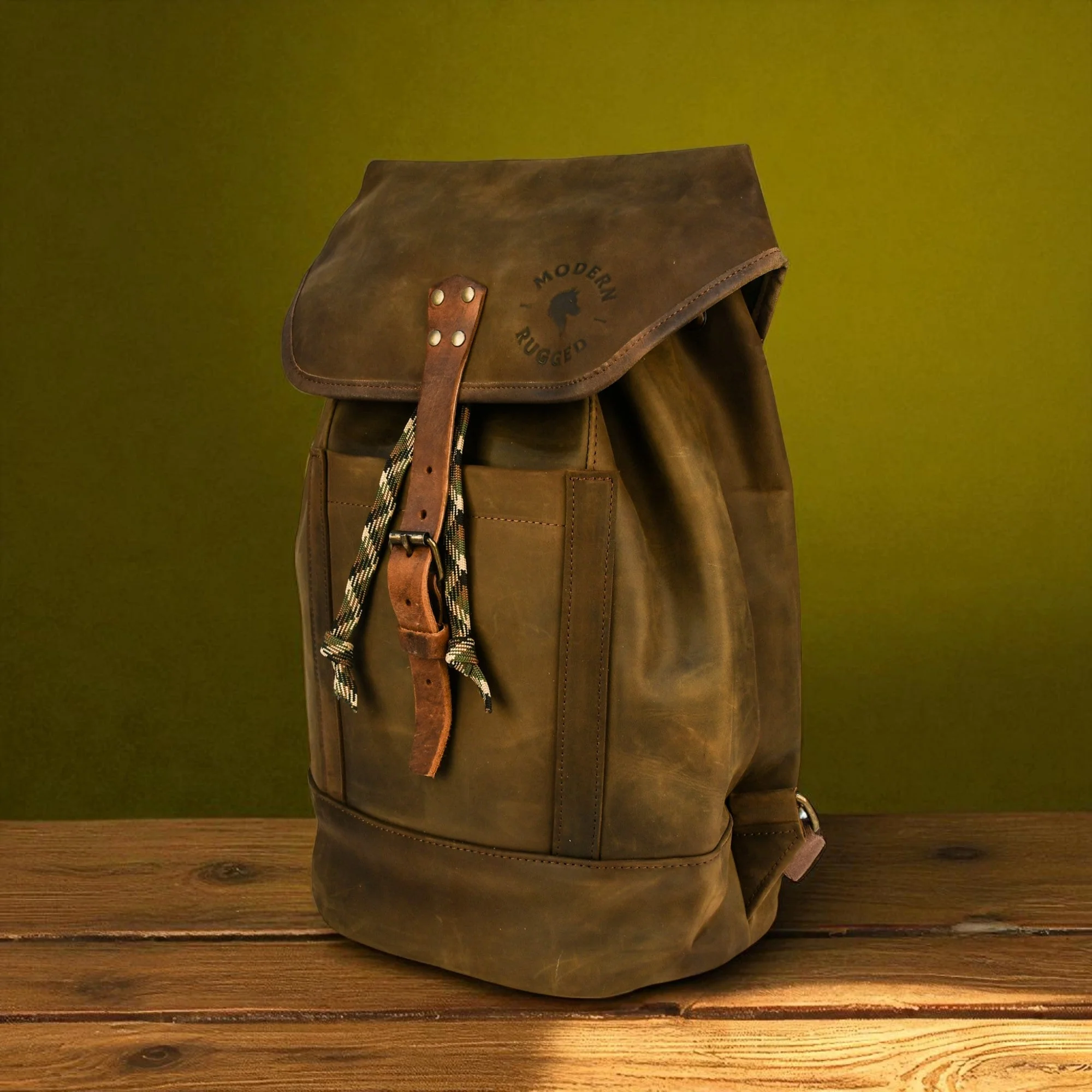 Bovine Leather Single Strap Backpack - Olive - Image 2