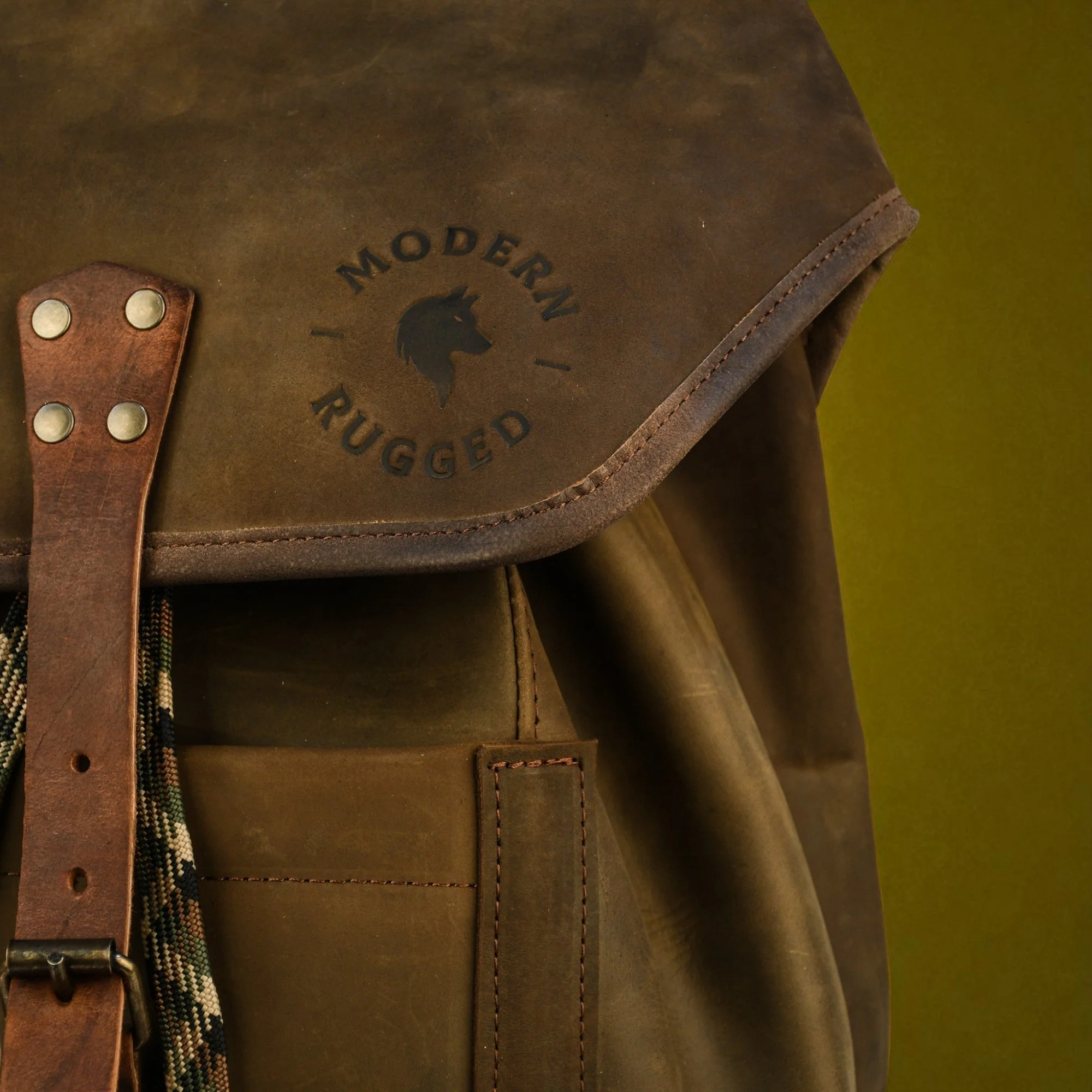 Bovine Leather Single Strap Backpack - Olive - Image 5