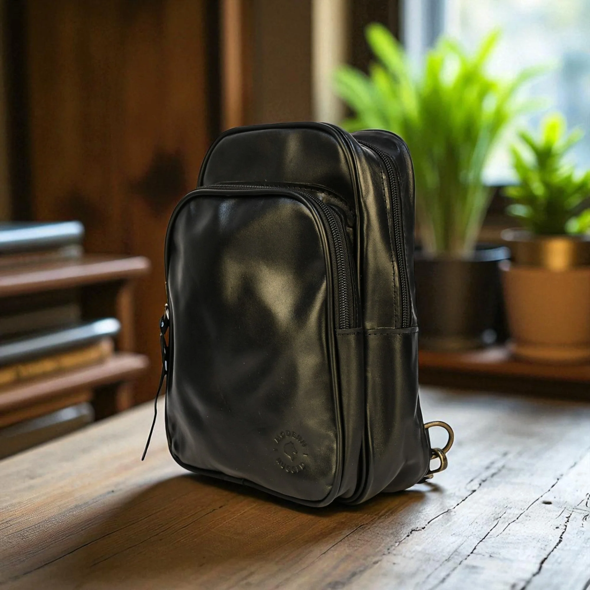 Bovine Leather Sling Bag - Black - Image 2