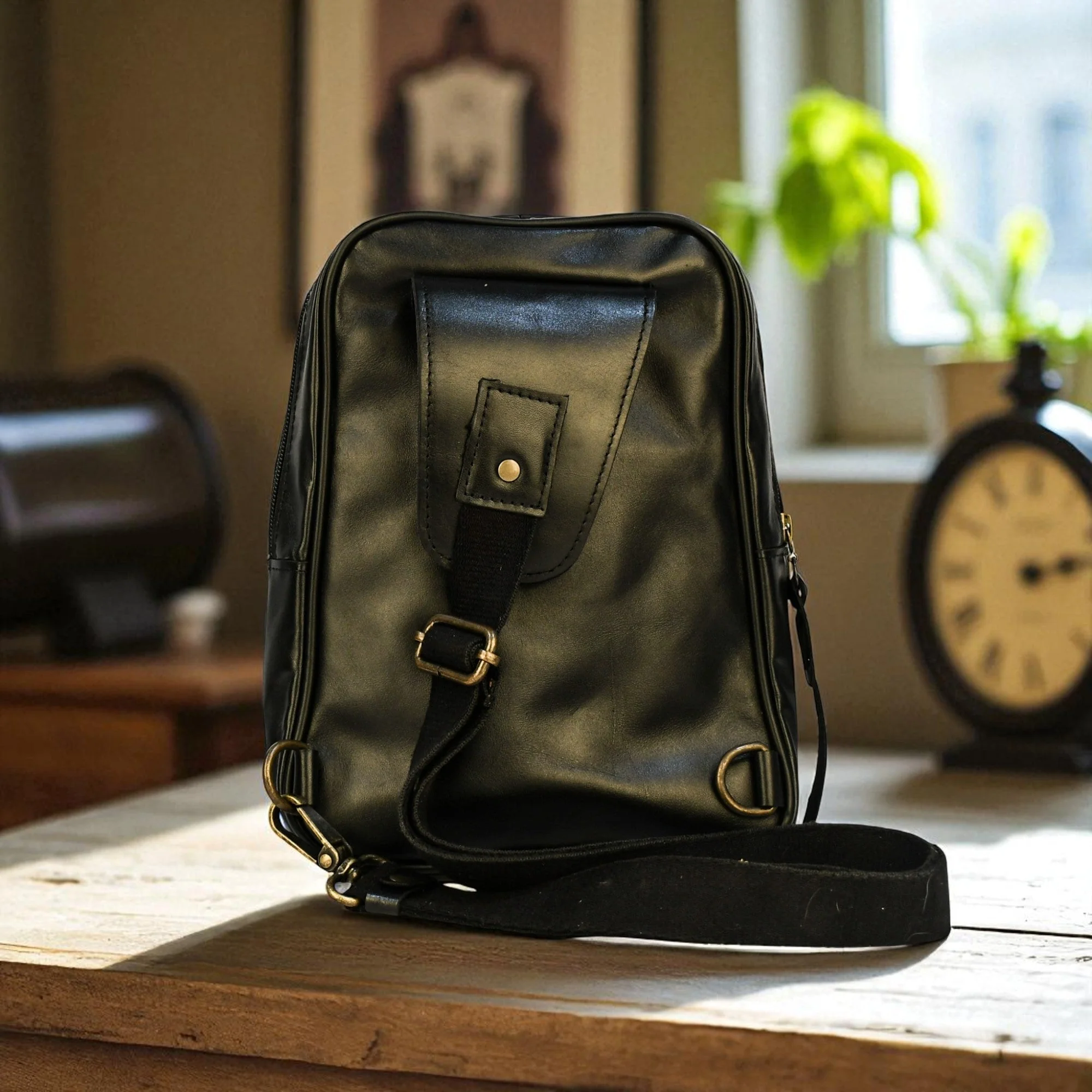 Bovine Leather Sling Bag - Black - Image 3