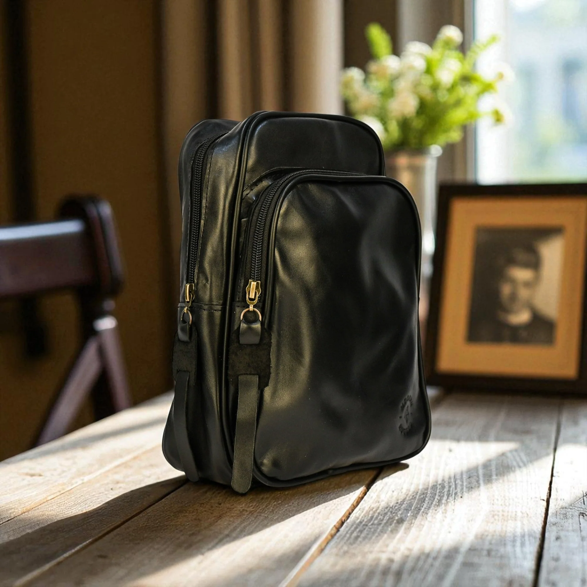 Bovine Leather Sling Bag - Black - Image 4