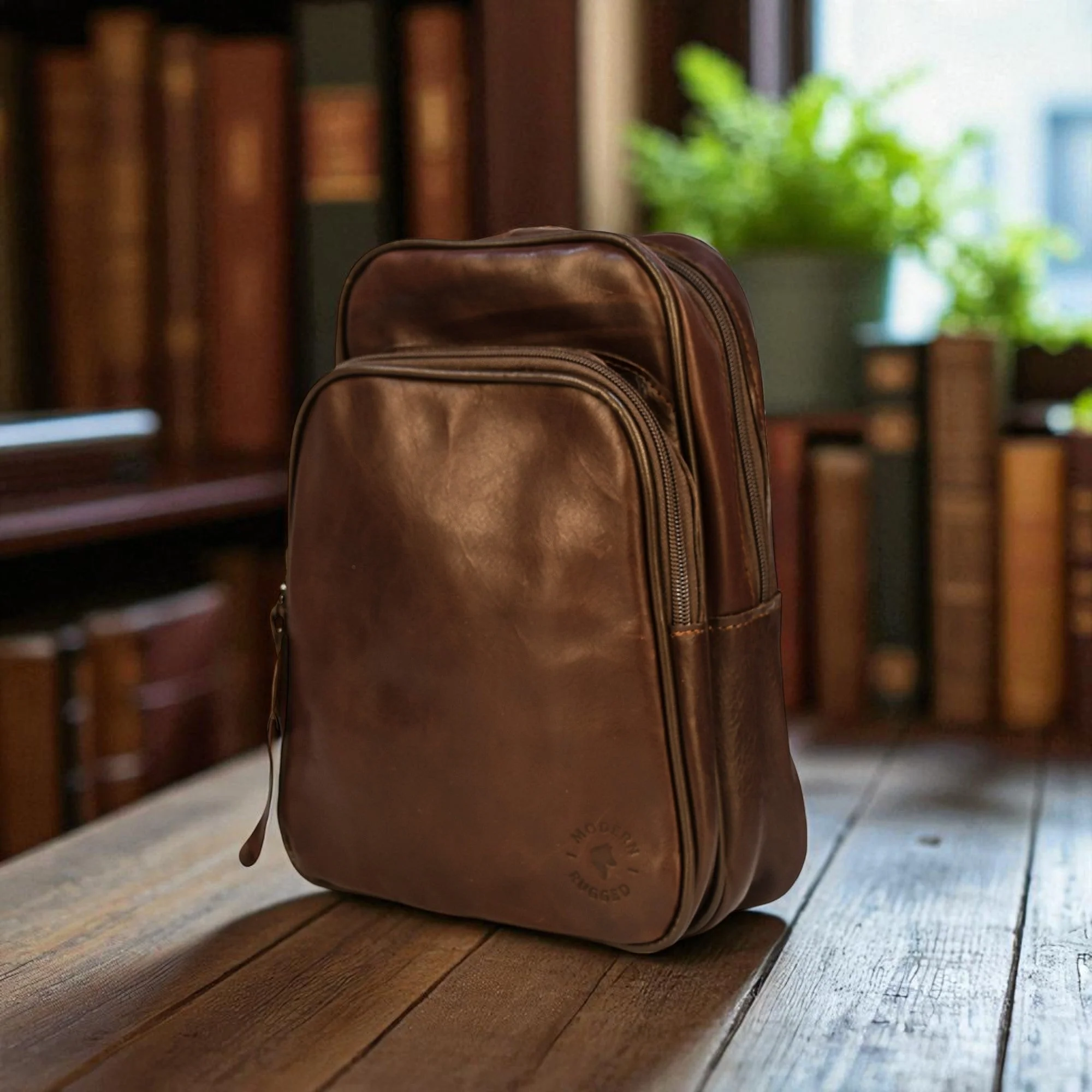 Bovine Leather Sling Bag - Brown - Image 2