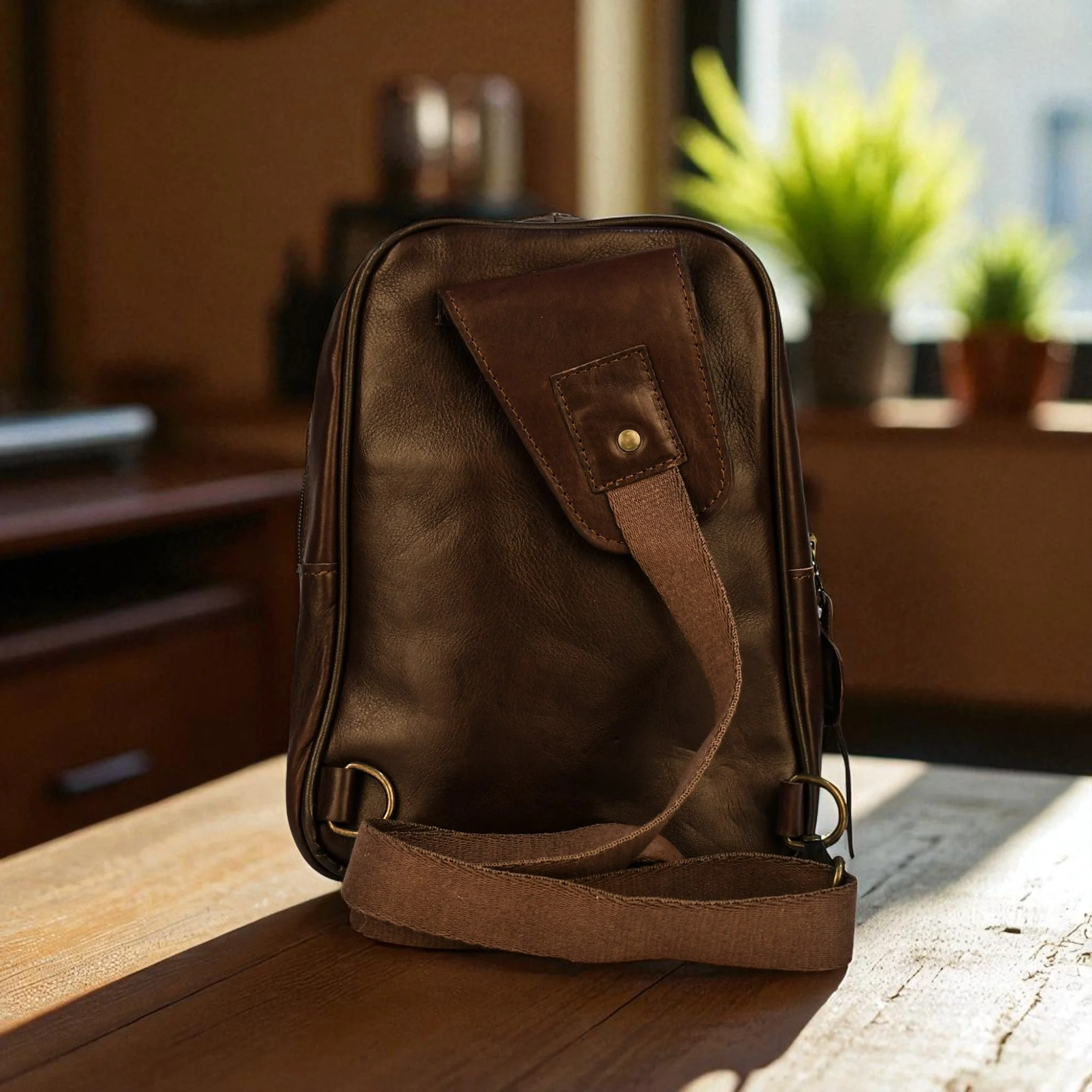 Bovine Leather Sling Bag - Brown - Image 3