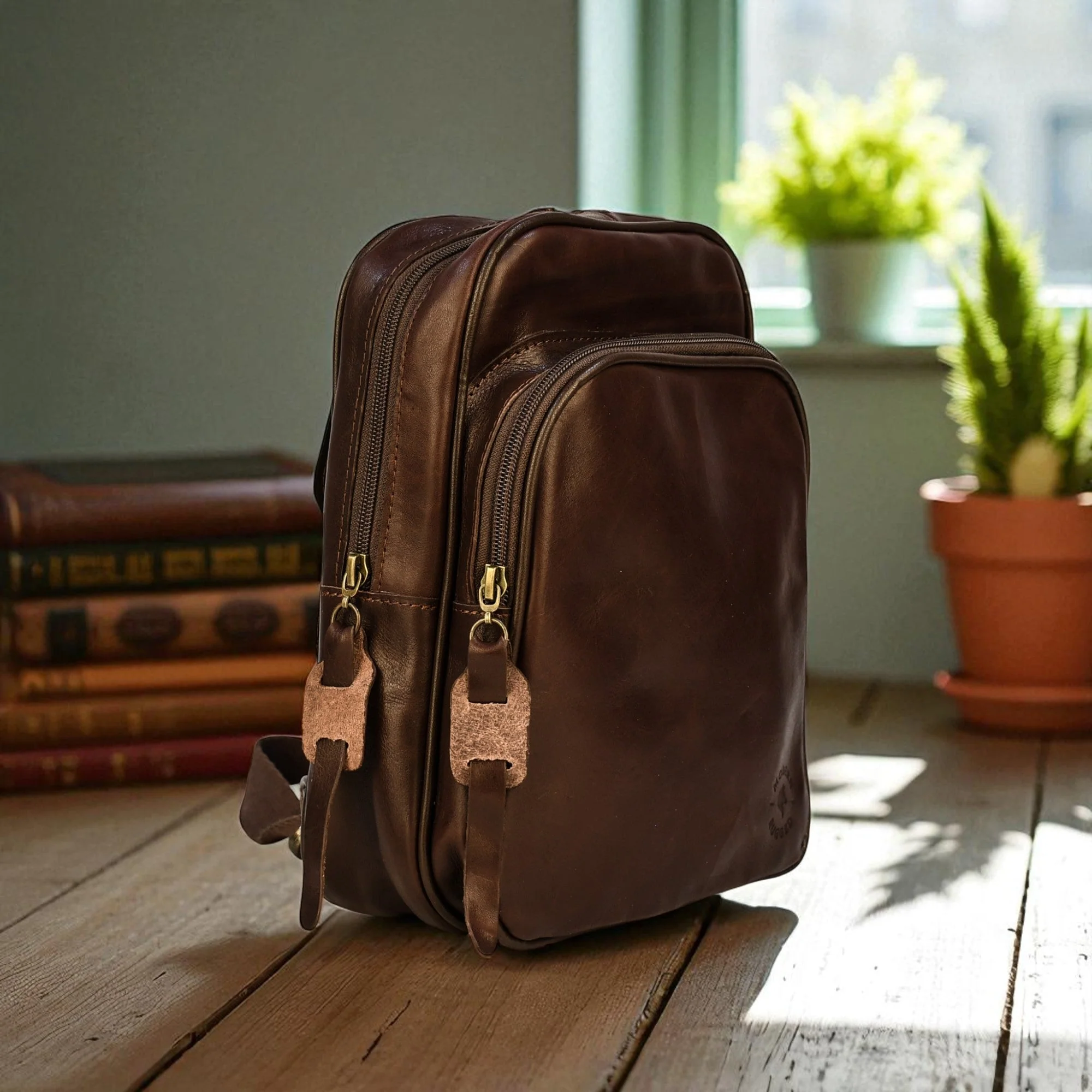 Bovine Leather Sling Bag - Brown - Image 4