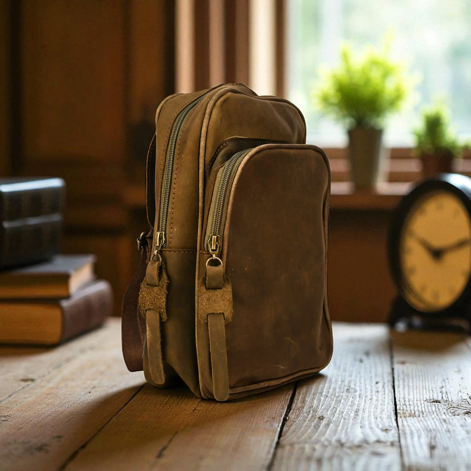 Bovine Leather Sling Bag - Olive - Image 4