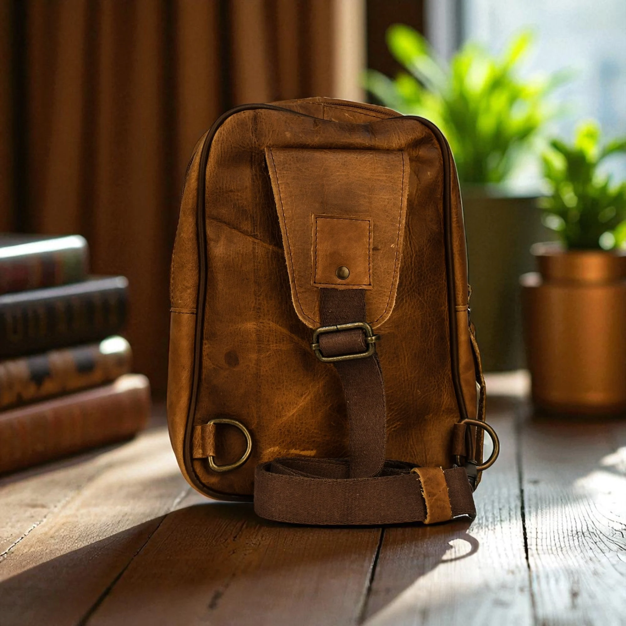 Bovine Leather Sling Bag - Tan - Image 3