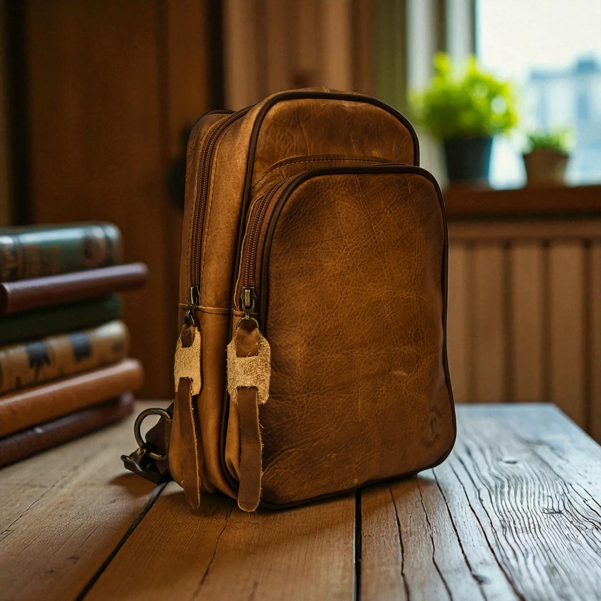 Bovine Leather Sling Bag - Tan - Image 4
