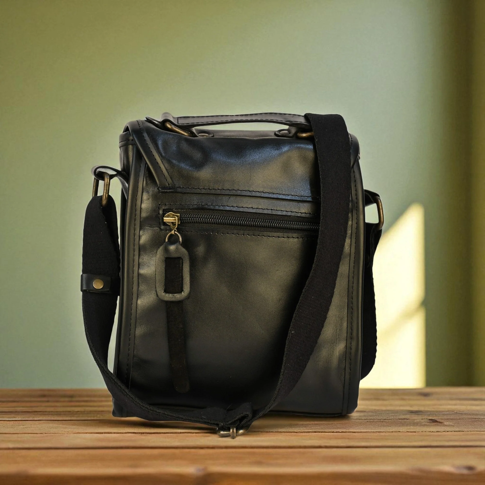 Bovine Leather Small Satchel Bag - Black - Image 3