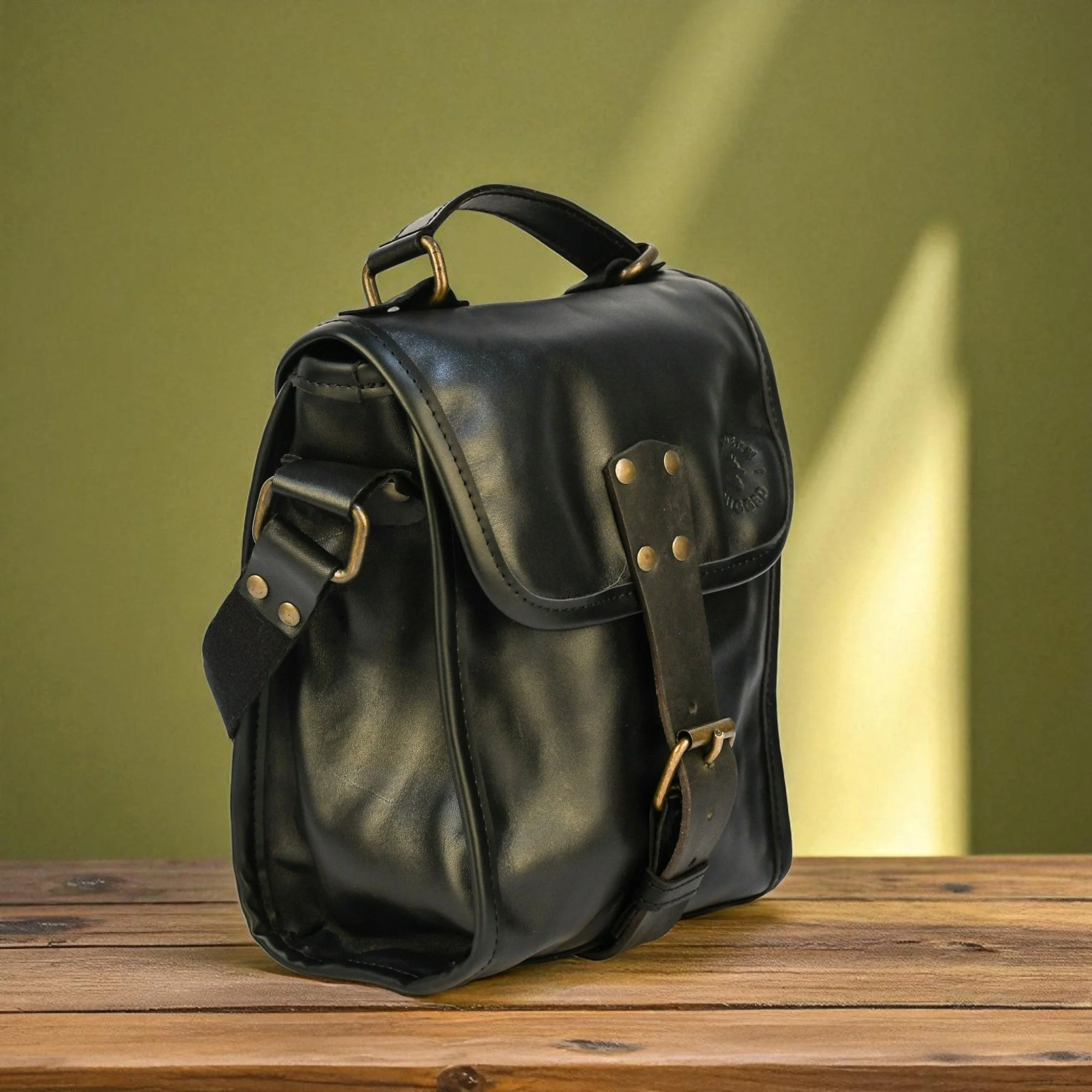 Bovine Leather Small Satchel Bag - Black - Image 4