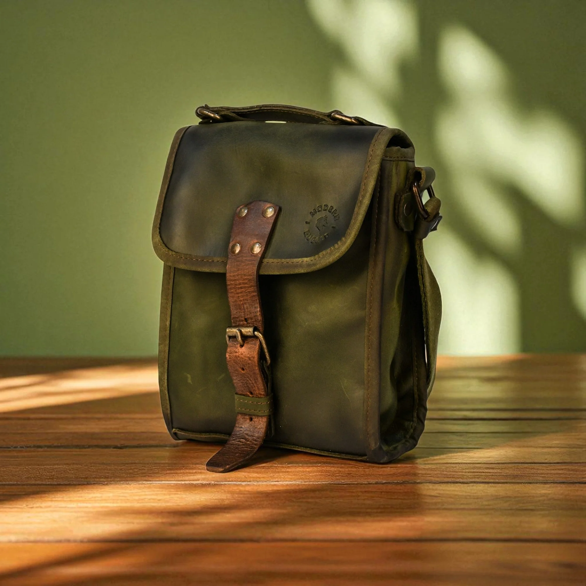 Bovine Leather Small Satchel Bag - Olive - Image 2