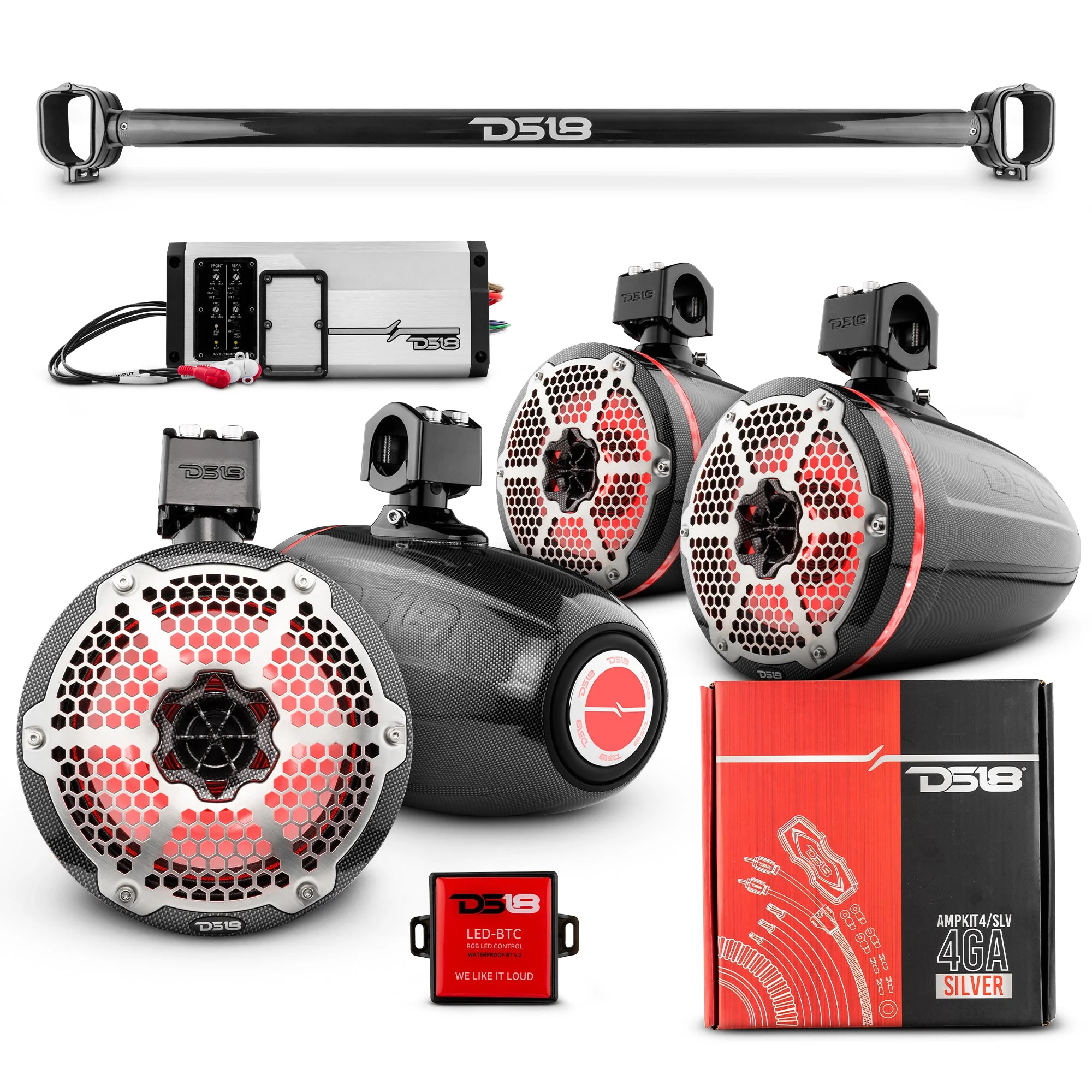 BRO-TUBE 4x 8" Marine Towers Speakers with RGB LED Lights, 4-Channel Marine Amplifier and AMPKIT for Ford Bronco 6th Gen - Image 2