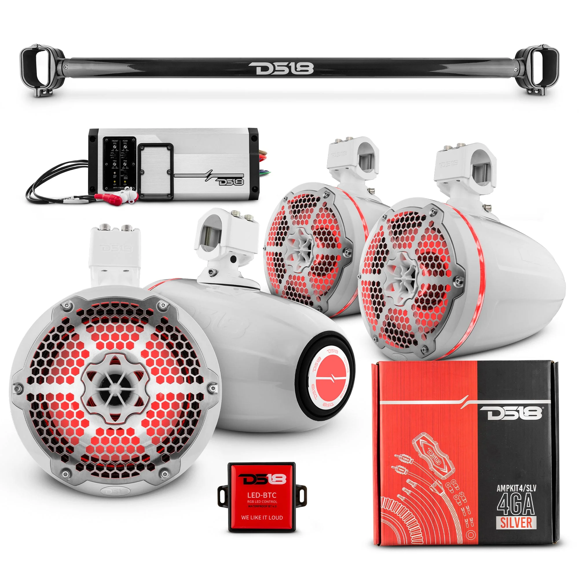 BRO-TUBE 4x 8" Marine Towers Speakers with RGB LED Lights, 4-Channel Marine Amplifier and AMPKIT for Ford Bronco 6th Gen - Image 3