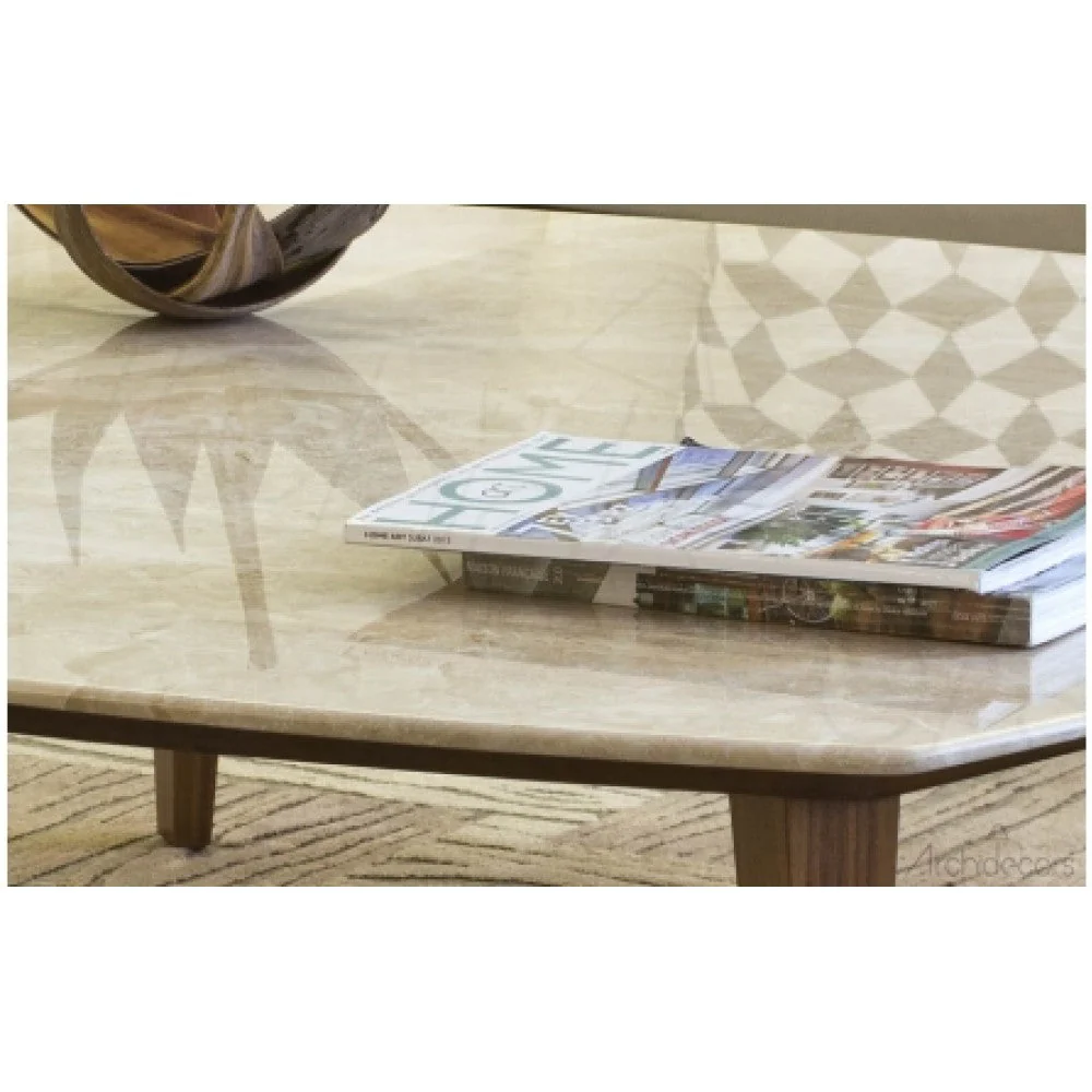 Burdur Beige Marble Coffee Table Rectangular Polished and Eased Edge - Image 3