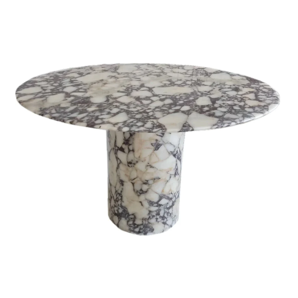 Calacatta Viola Marble Round Dining Table with Round Marble Legs (D)48" (H)30" - Image 2