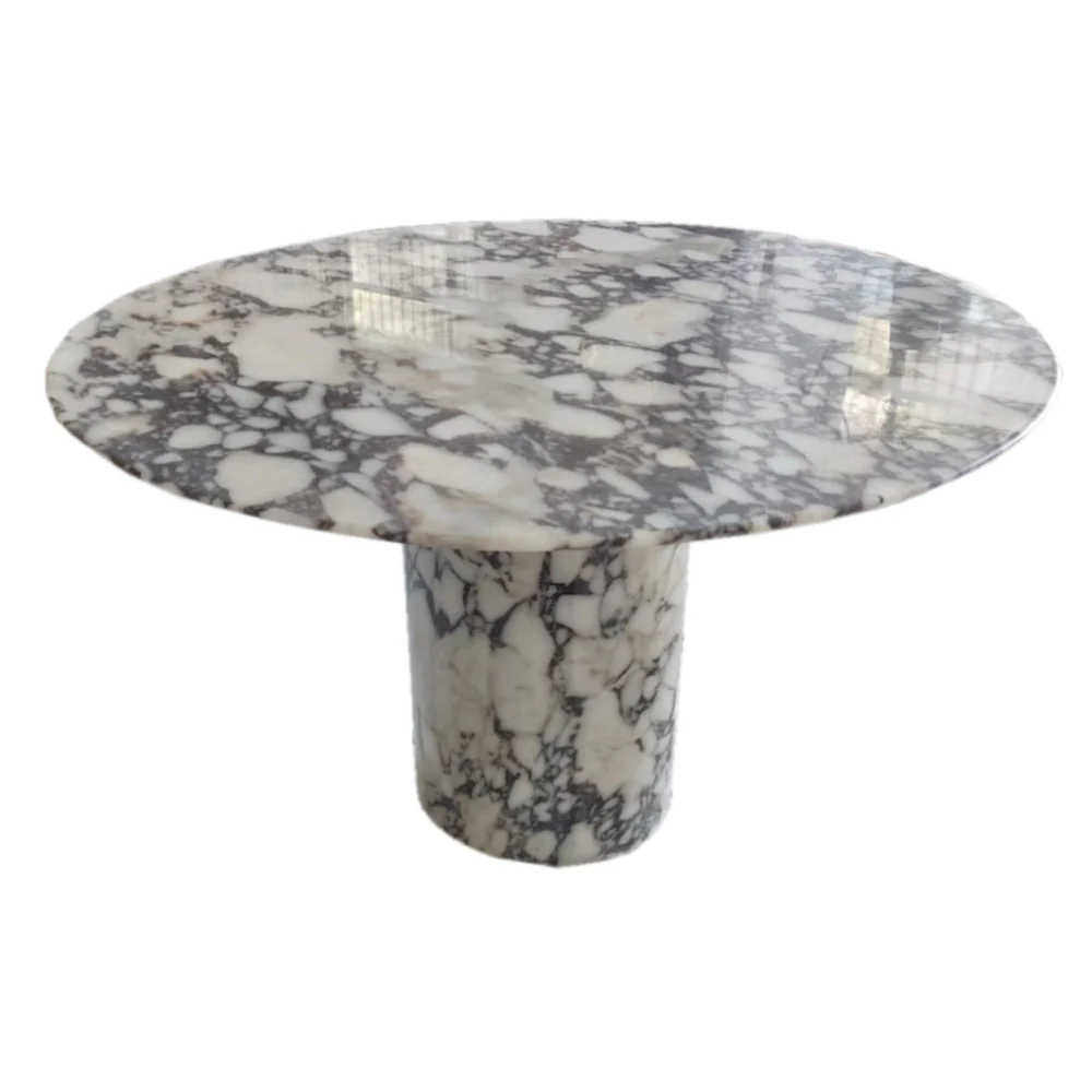 Calacatta Viola Marble Round Dining Table with Round Marble Legs (D)48" (H)30" - Image 4