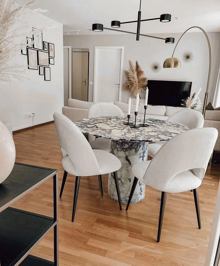 Calacatta Viola Marble Round Dining Table with Round Marble Legs (D)48" (H)30" - Image 5