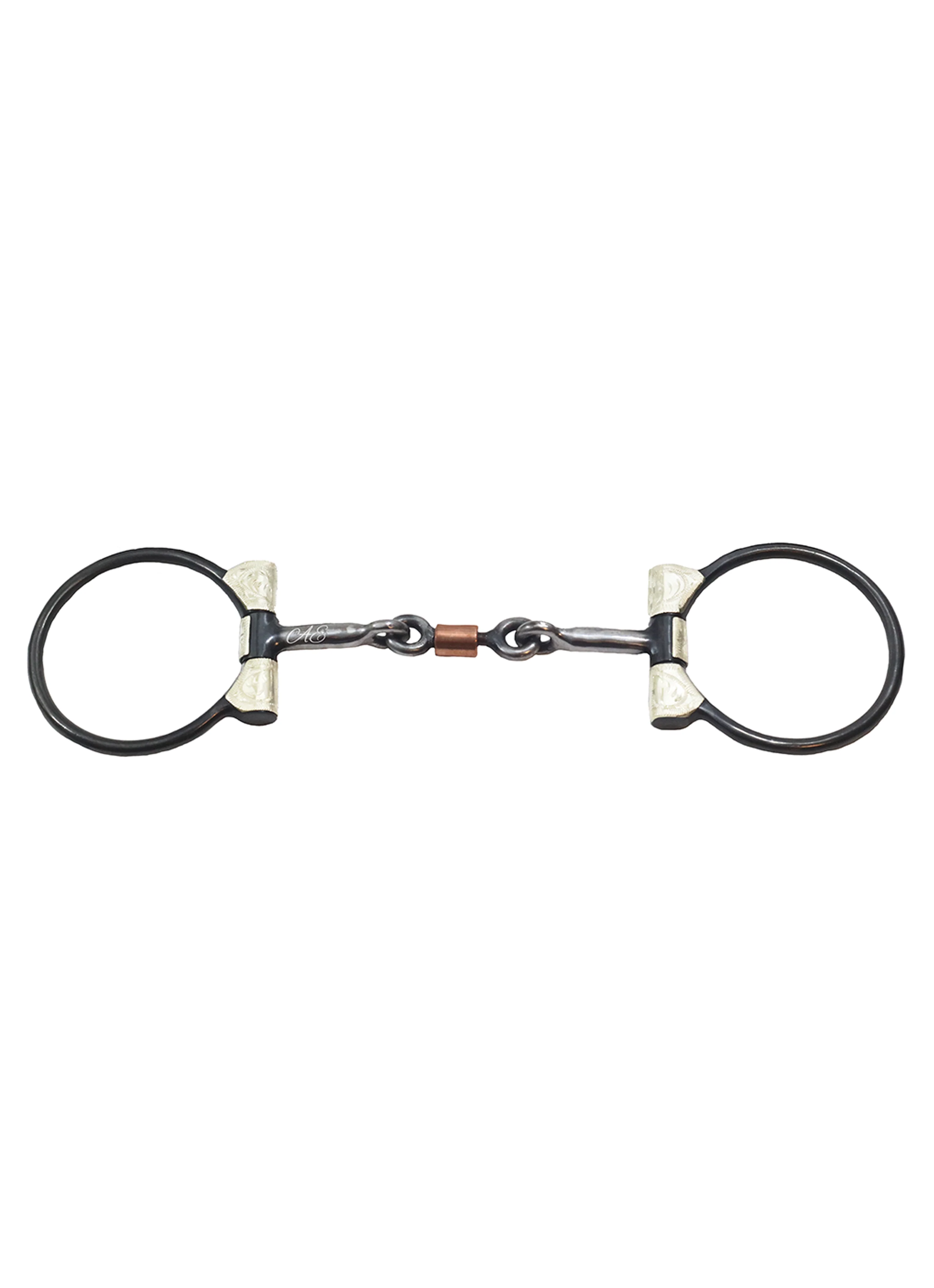 "California" Dogbone Roller Sweet Iron Dee Snaffle Bit w/Copper Inlay - Image 3