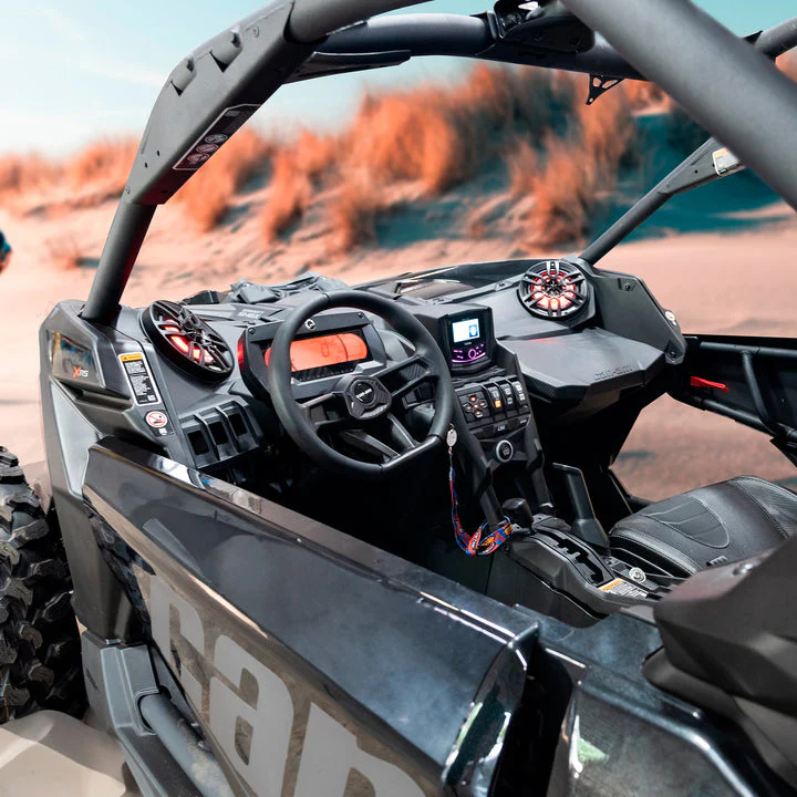 Can-Am Maverick X3 Stage 4 Dash Panel Speaker Enclosures + Driver and Passenger Side Under Seat Subwoofer Enclosure and Pair of Tower Speakers - 3800W MAX - Image 2